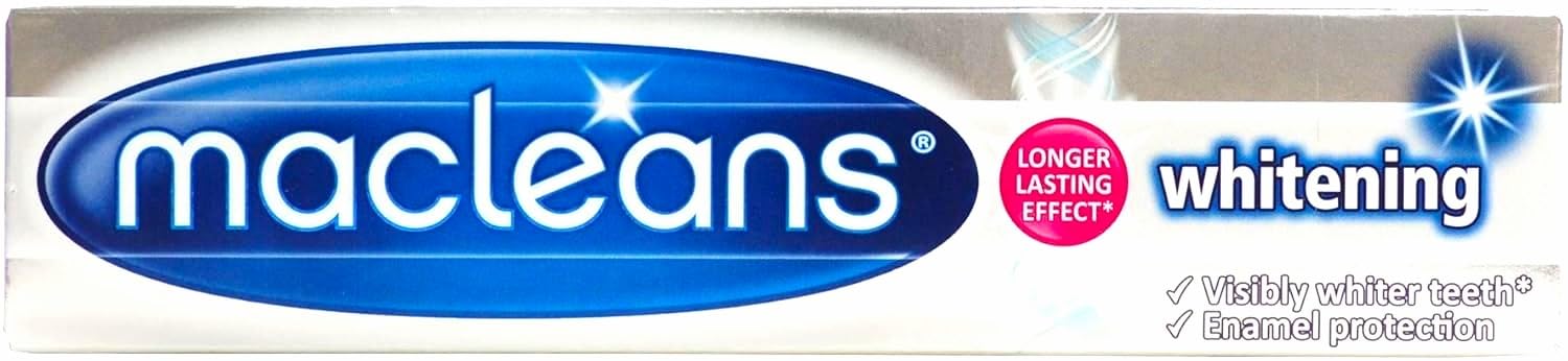 Macleans dentifrice blanchissant 100 ml, tube visible, potentiel sourire plus éclatant