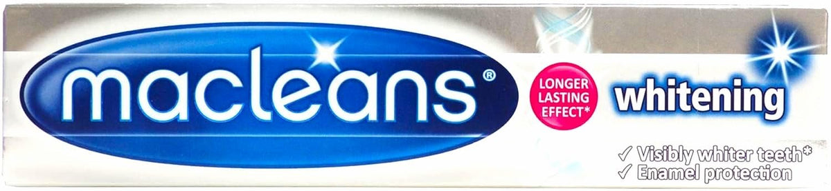 Macleans dentifrice blanchissant 100 ml, tube visible, potentiel sourire plus éclatant