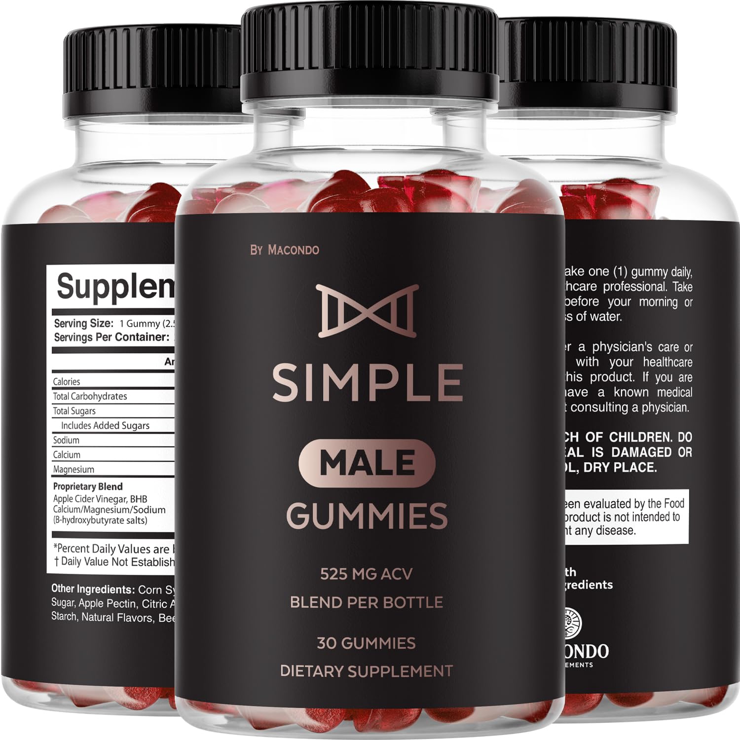Macondo Simple Male Gummies boîte de 30 gommes prête à l’emploi.