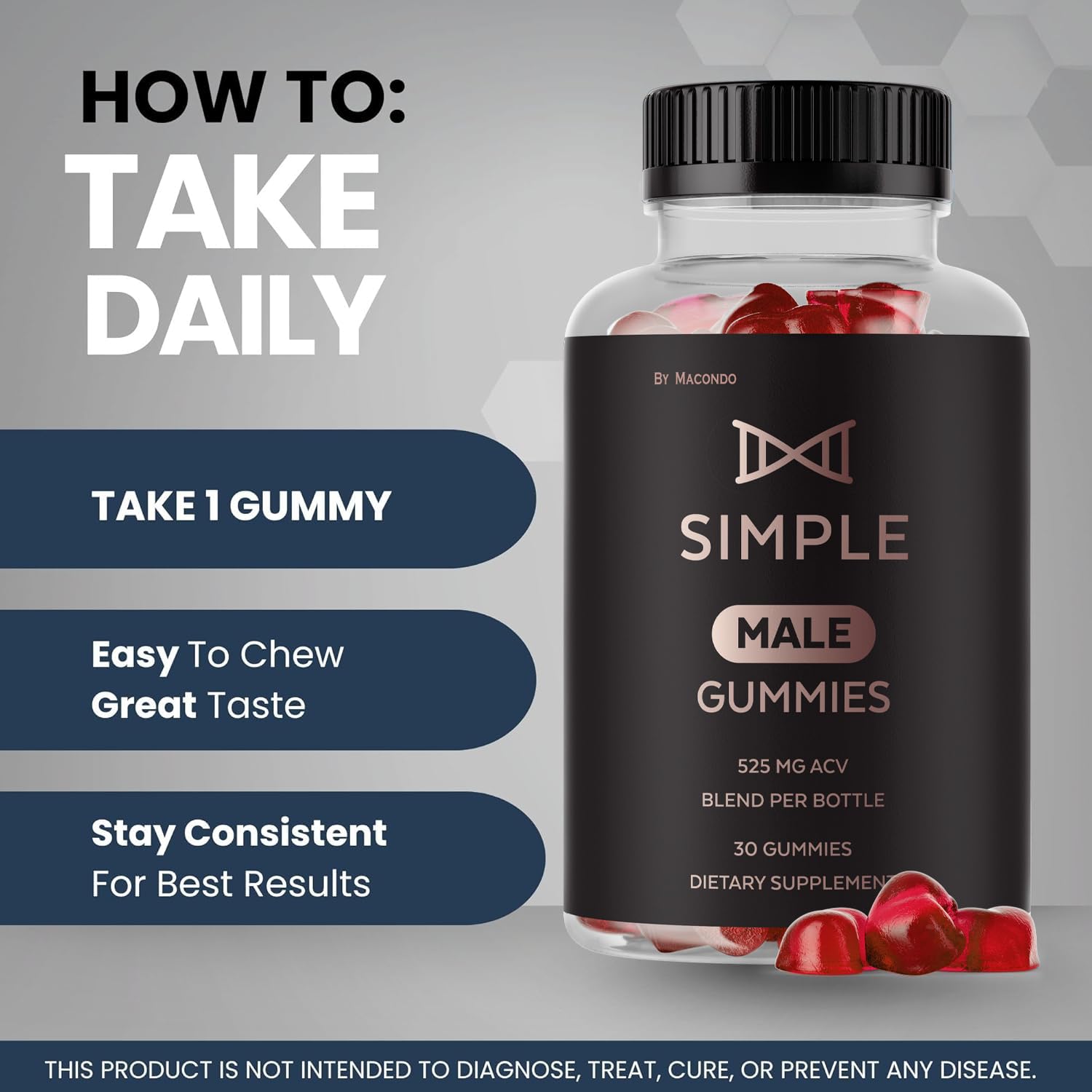 Macondo Simple Male Gummies énergie stable pour la journée active.