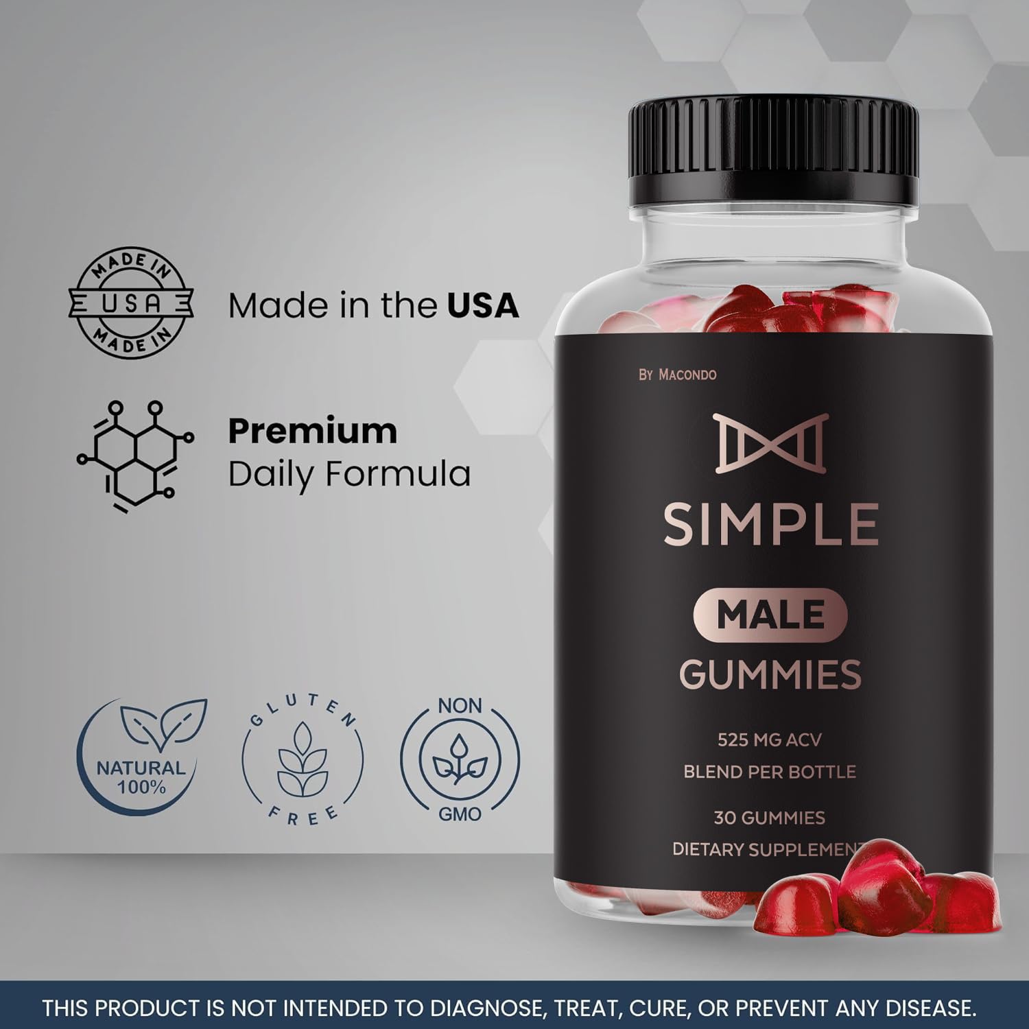 Macondo Simple Male Gummies ingrédients naturels de qualité pour une routine saine.