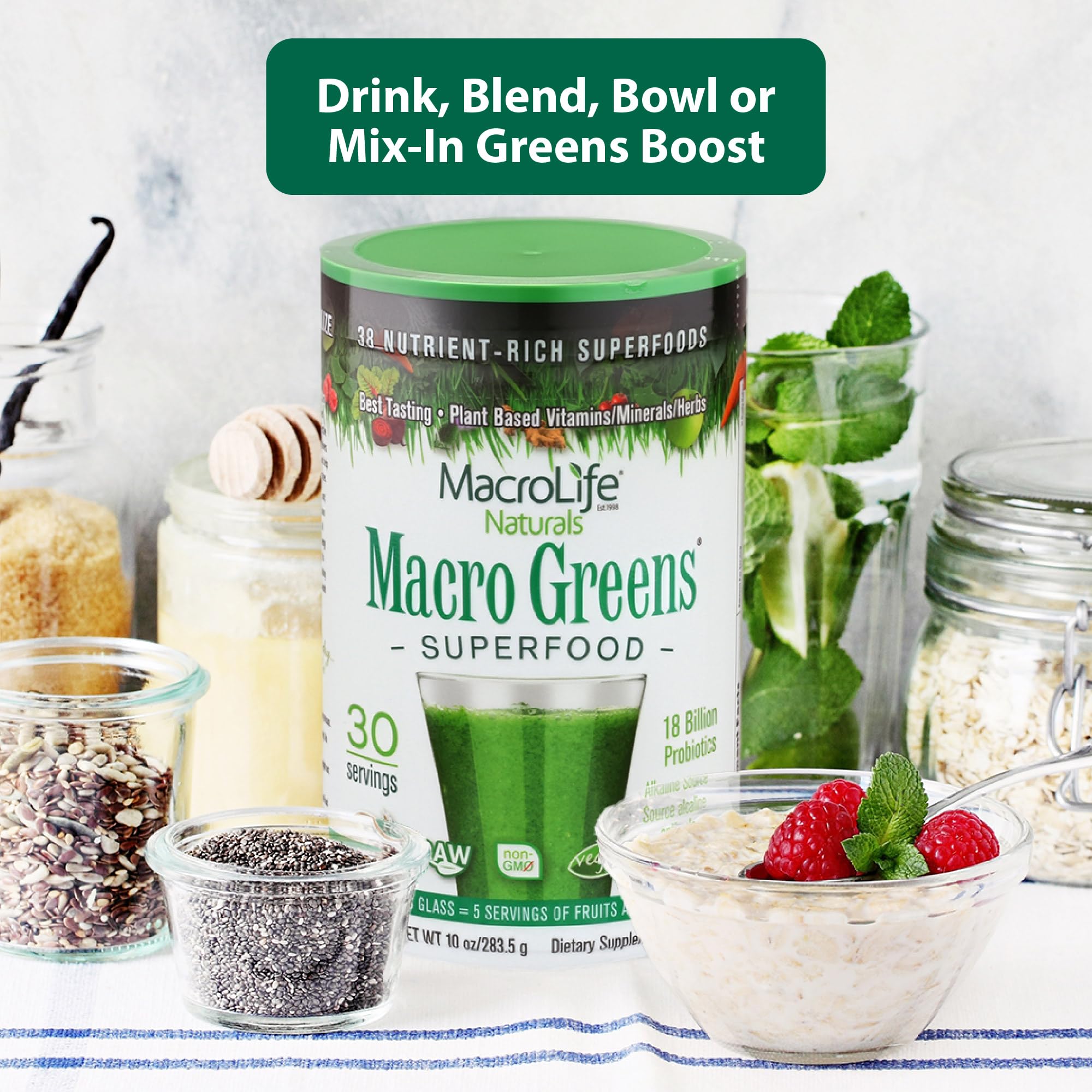 MacroLife Macro Greens – se mélange facilement au yaourt ou à une boisson