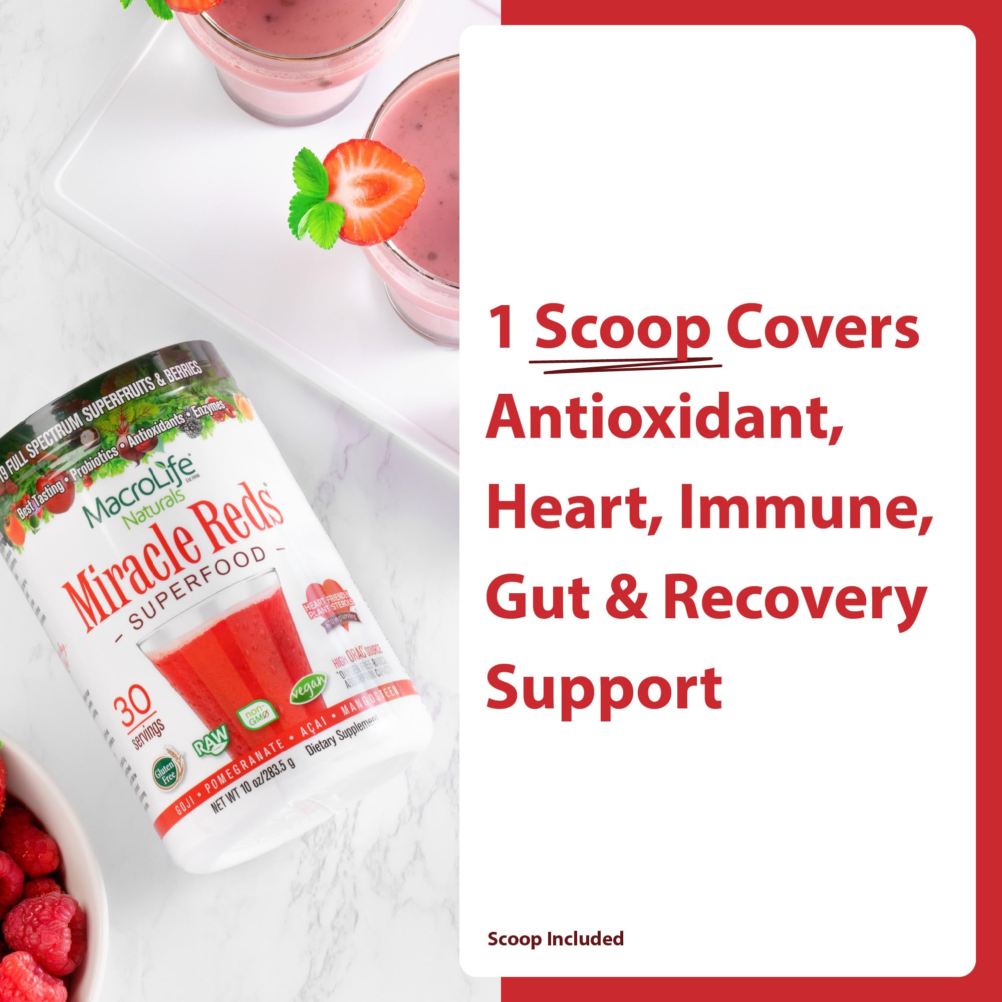 MacroLife Naturals Miracle Reds - mélange de superfruits riches en antioxydants.