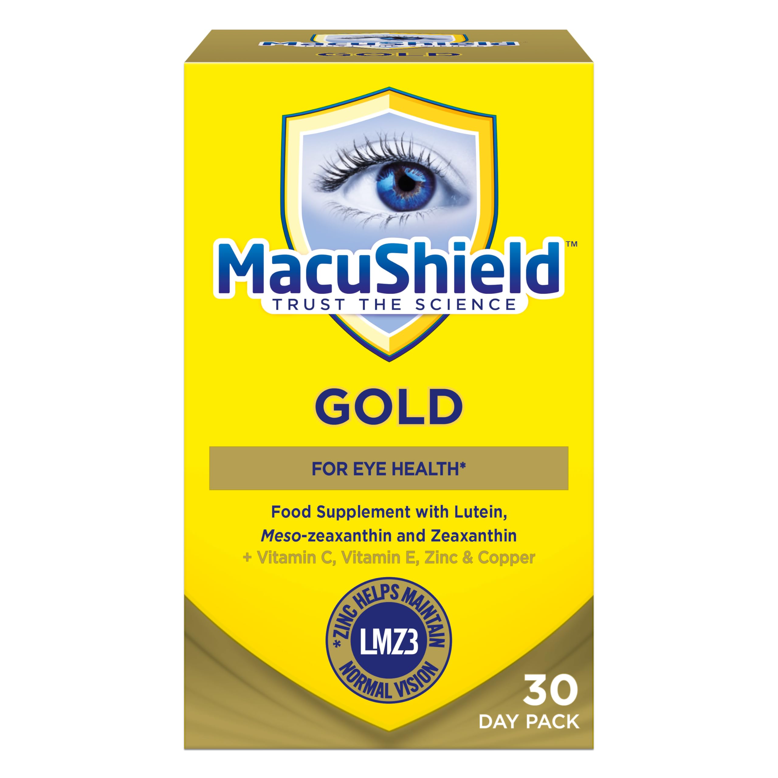MacuShield Gold – emballage des capsules, soutien potentiel à la santé oculaire au quotidien.