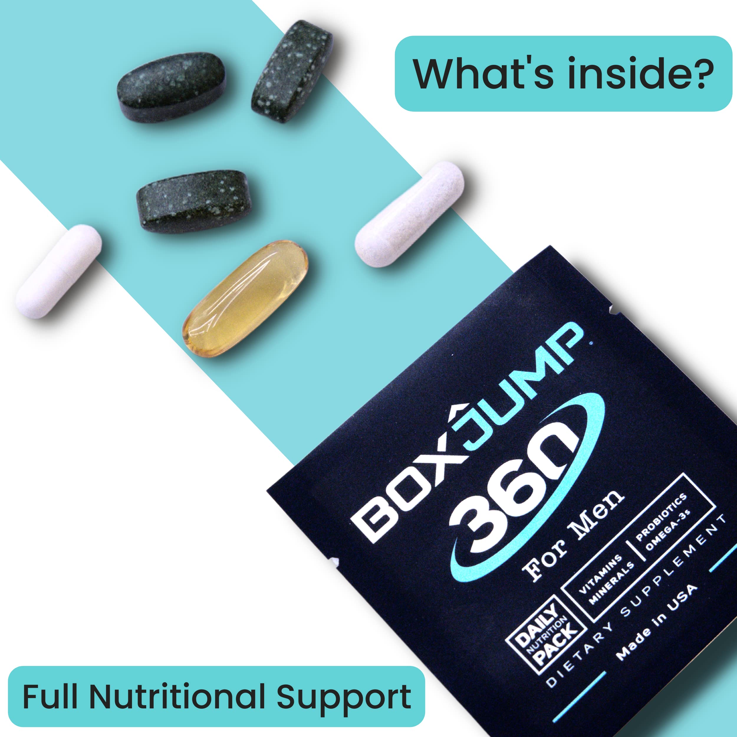 Dosettes Made Man multivitamines pour homme, usage pratique en déplacement.