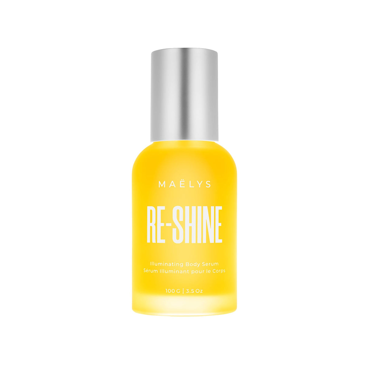 MAËLYS RE-SHINE: bouteille du sérum corporel, texture légère et lumineuse.