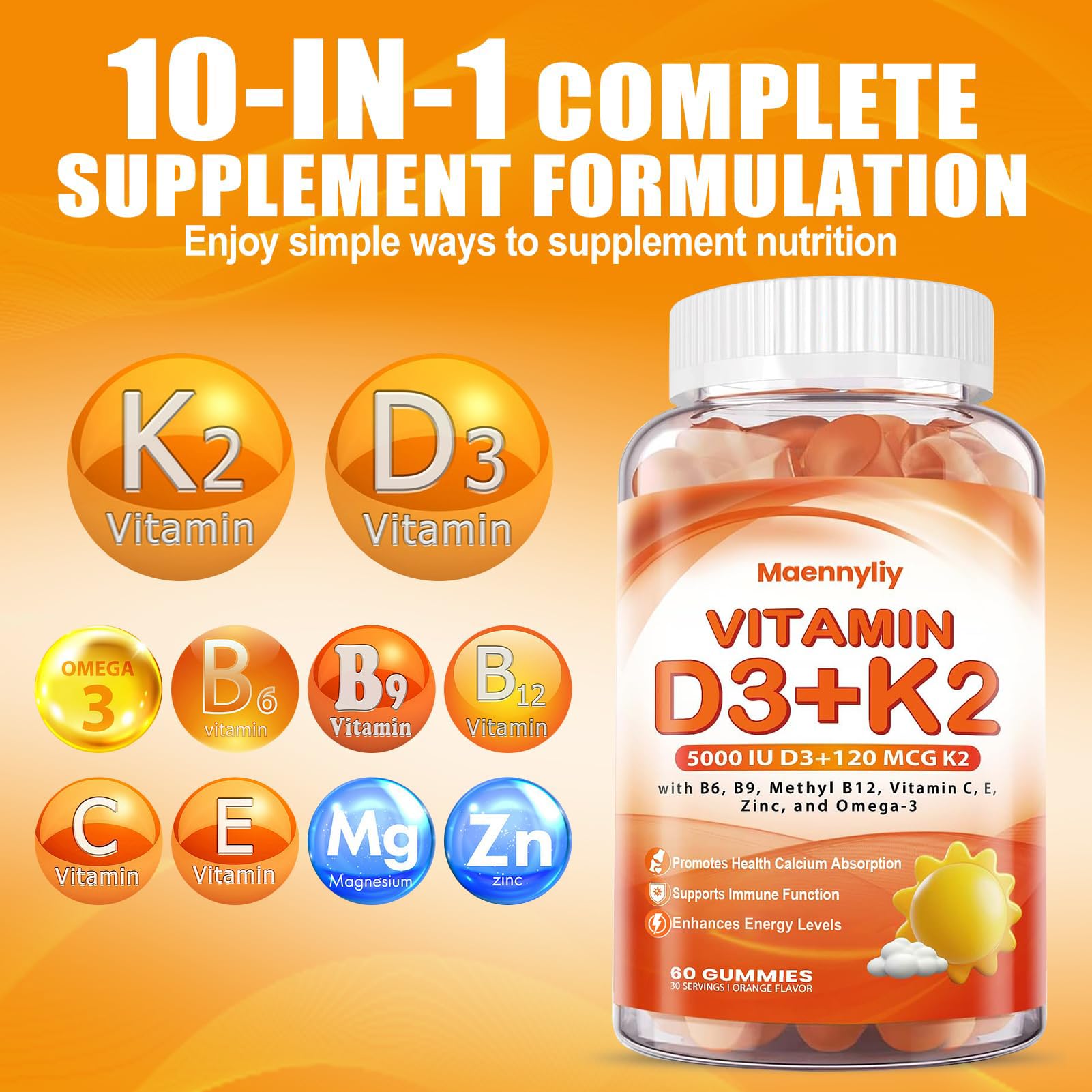 Maennyliy D3K2 gummies arôme orange pour une dégustation agréable