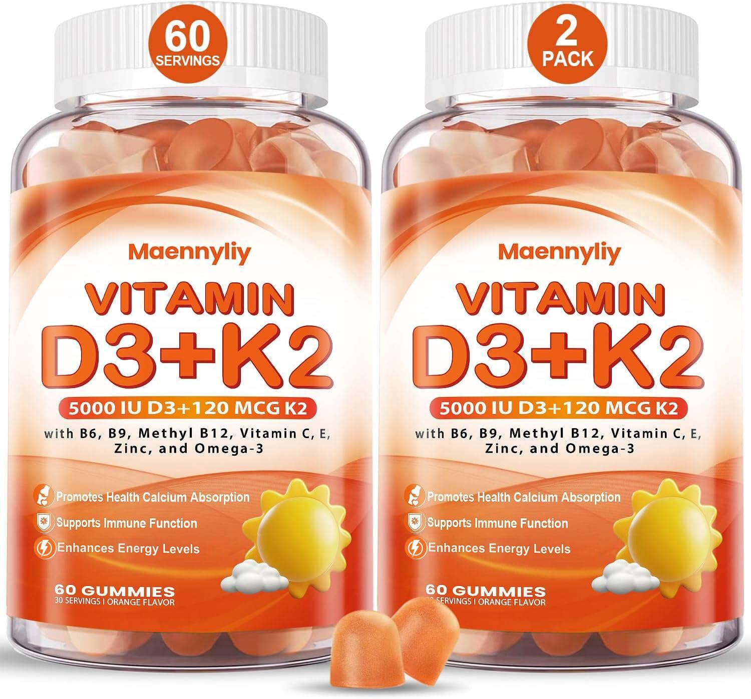 Maennyliy D3K2 gummies dans la bouteille pour une prise quotidienne pratique