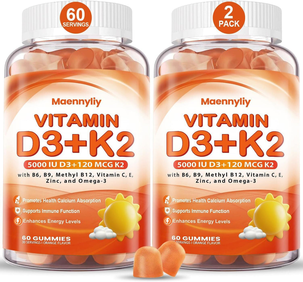 Maennyliy D3K2 gummies dans la bouteille pour une prise quotidienne pratique