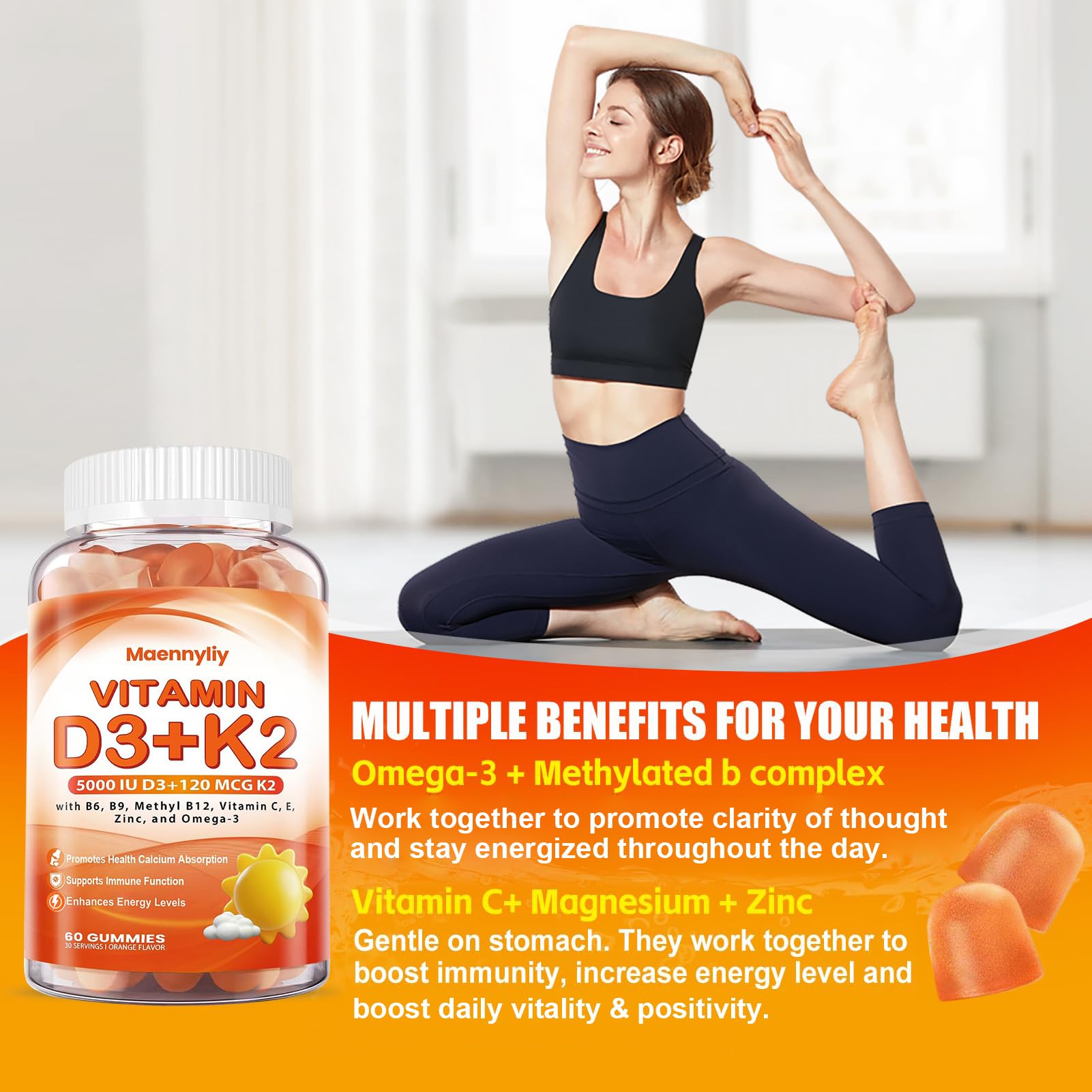 Maennyliy D3K2 gummies avec Omega-3 pour absorption optimisée