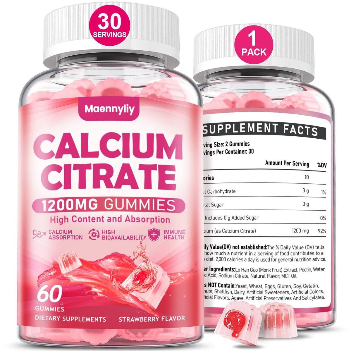 Maennyliy Gommes Calcium Citrate 1200 mg – bouteille prête à l'emploi pour un apport quotidien