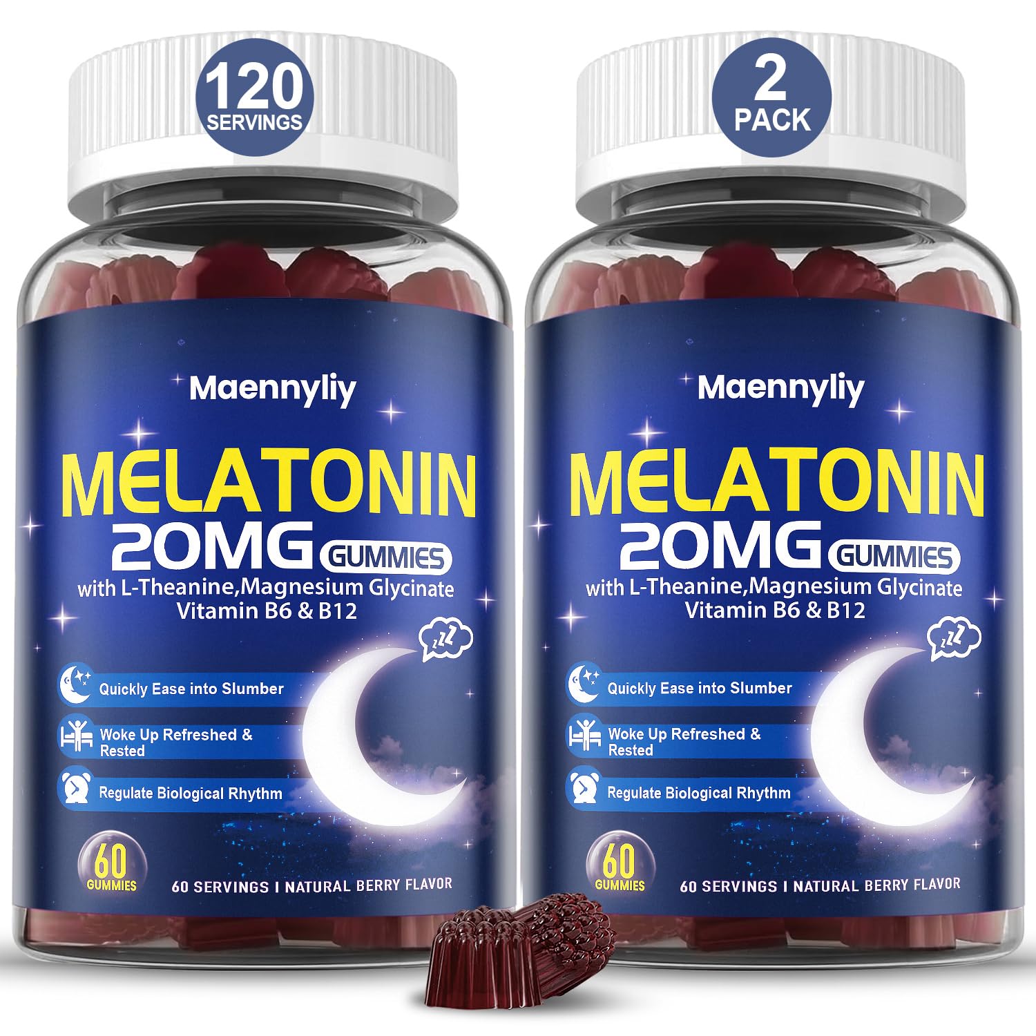 Maennyliy mélatonine gommes en bouteille, soutien du sommeil nocturne potentiel