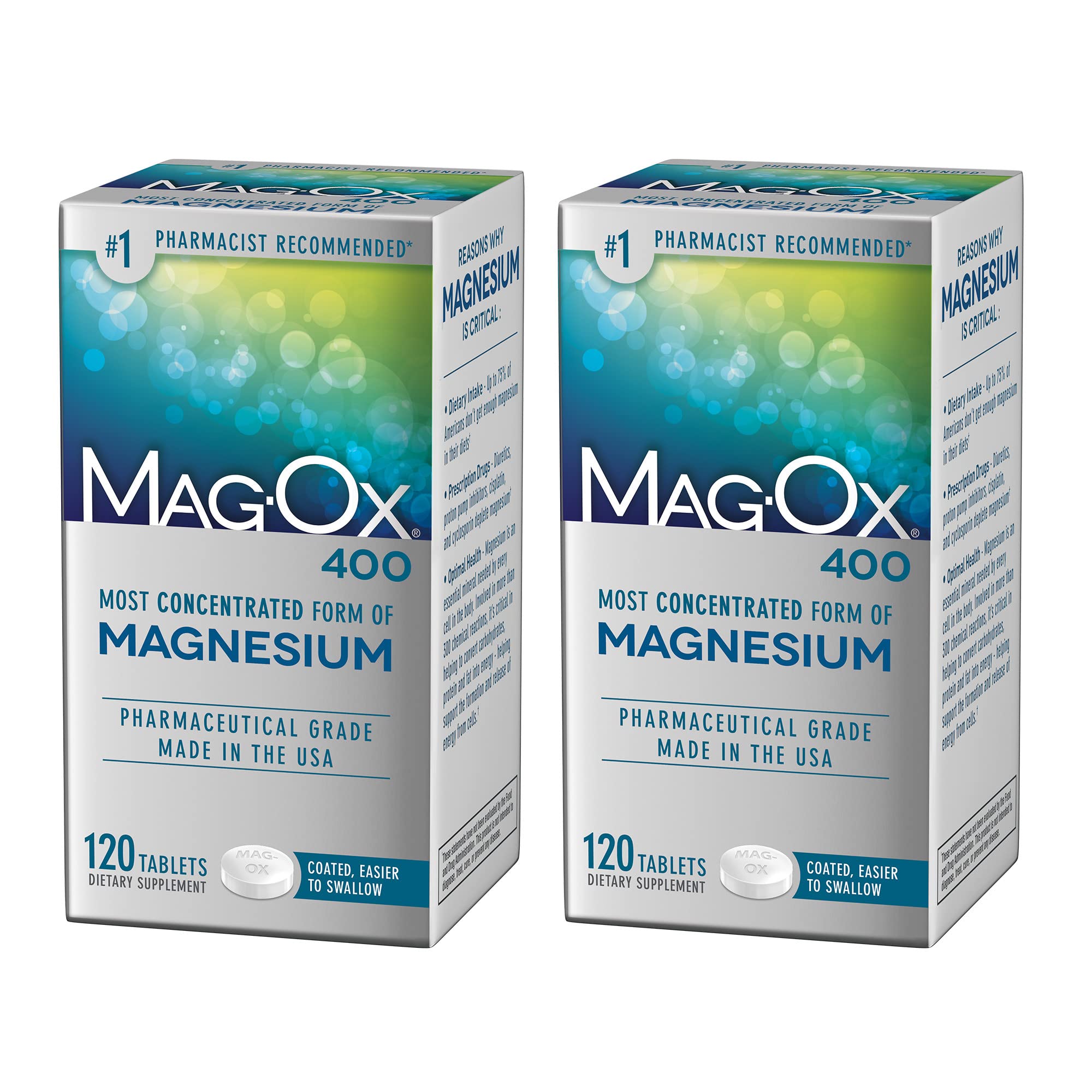 Mag-Ox 400 emballage tablettes, pratique à prendre avec les repas.