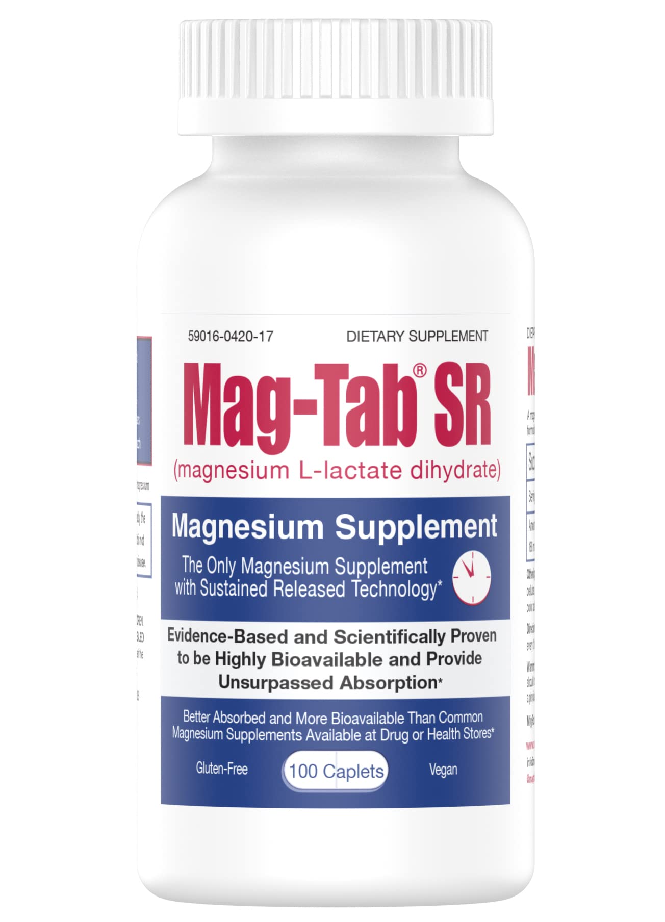 Mag-Tab SR: bouteille illustrant la libération prolongée pour une absorption potentiellement plus régulière.