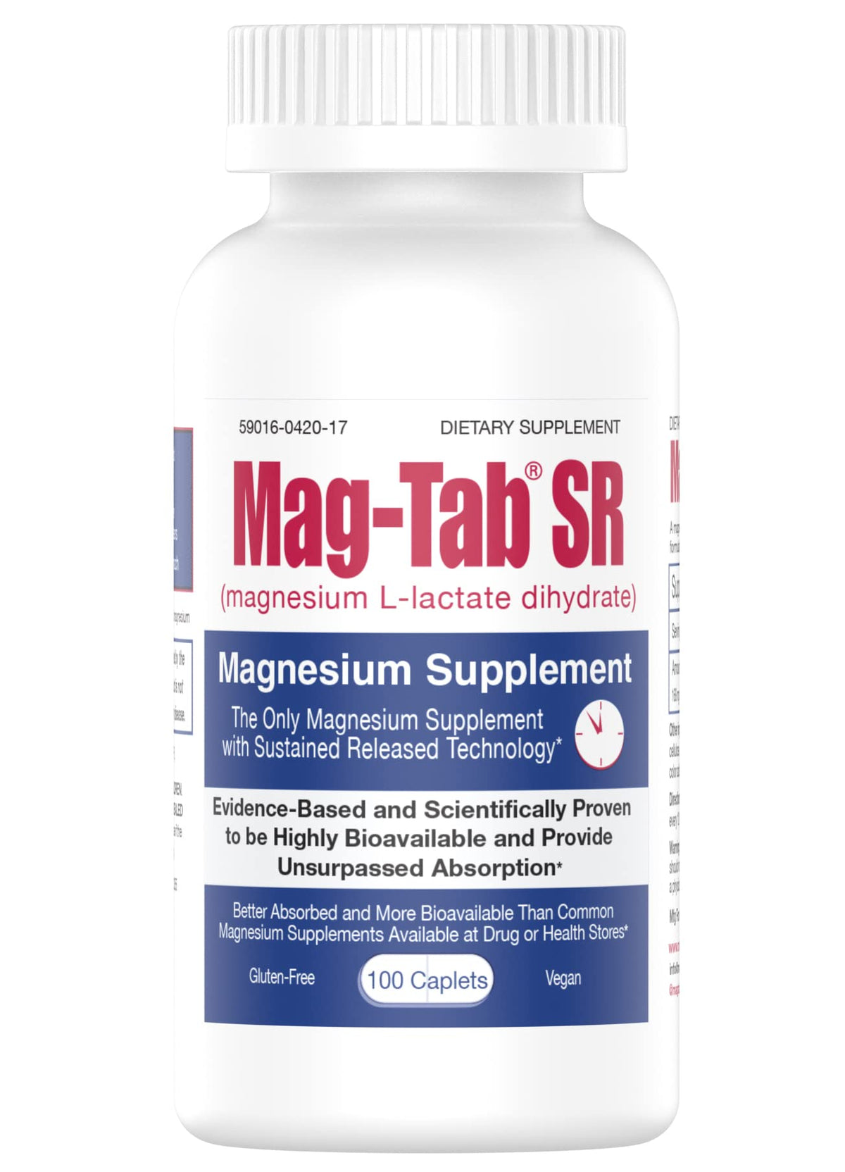 Mag-Tab SR: bouteille illustrant la libération prolongée pour une absorption potentiellement plus régulière.