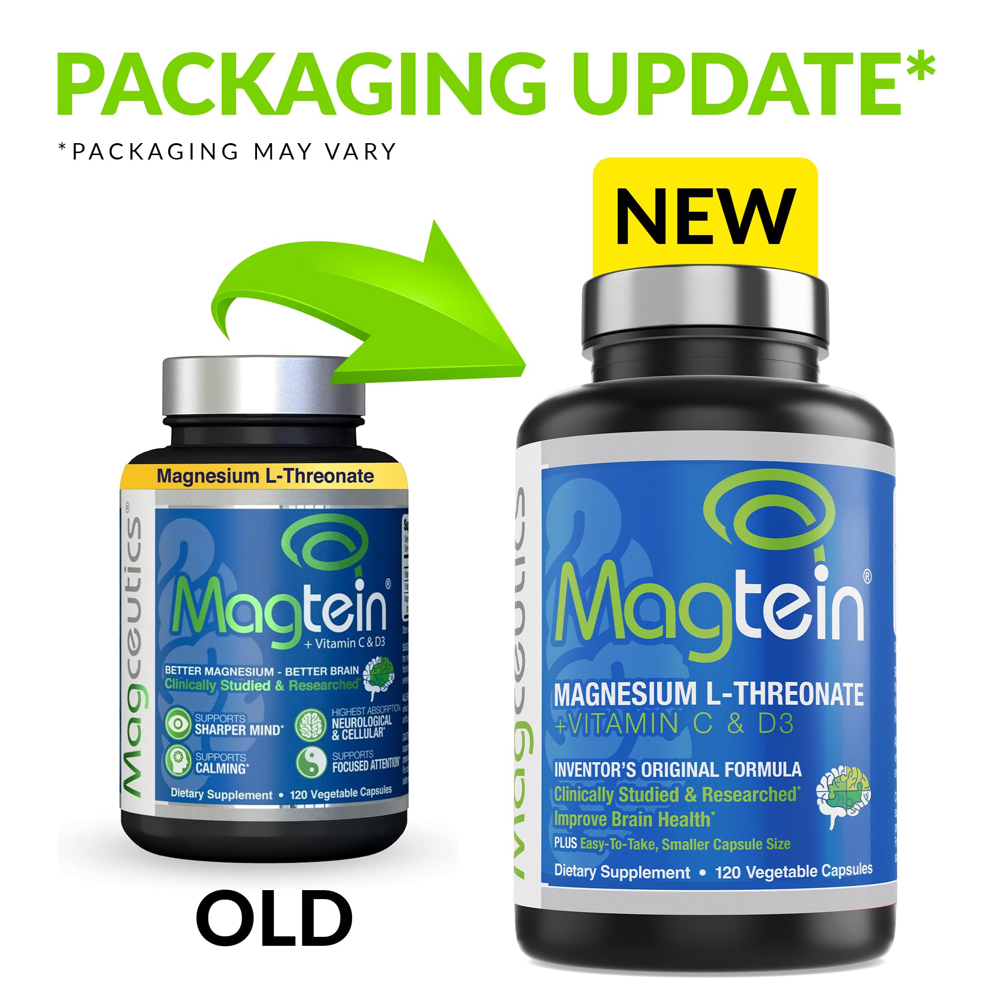 Magceutics Magtein L-Threonate, gélules faciles à avaler pour clarté mentale.