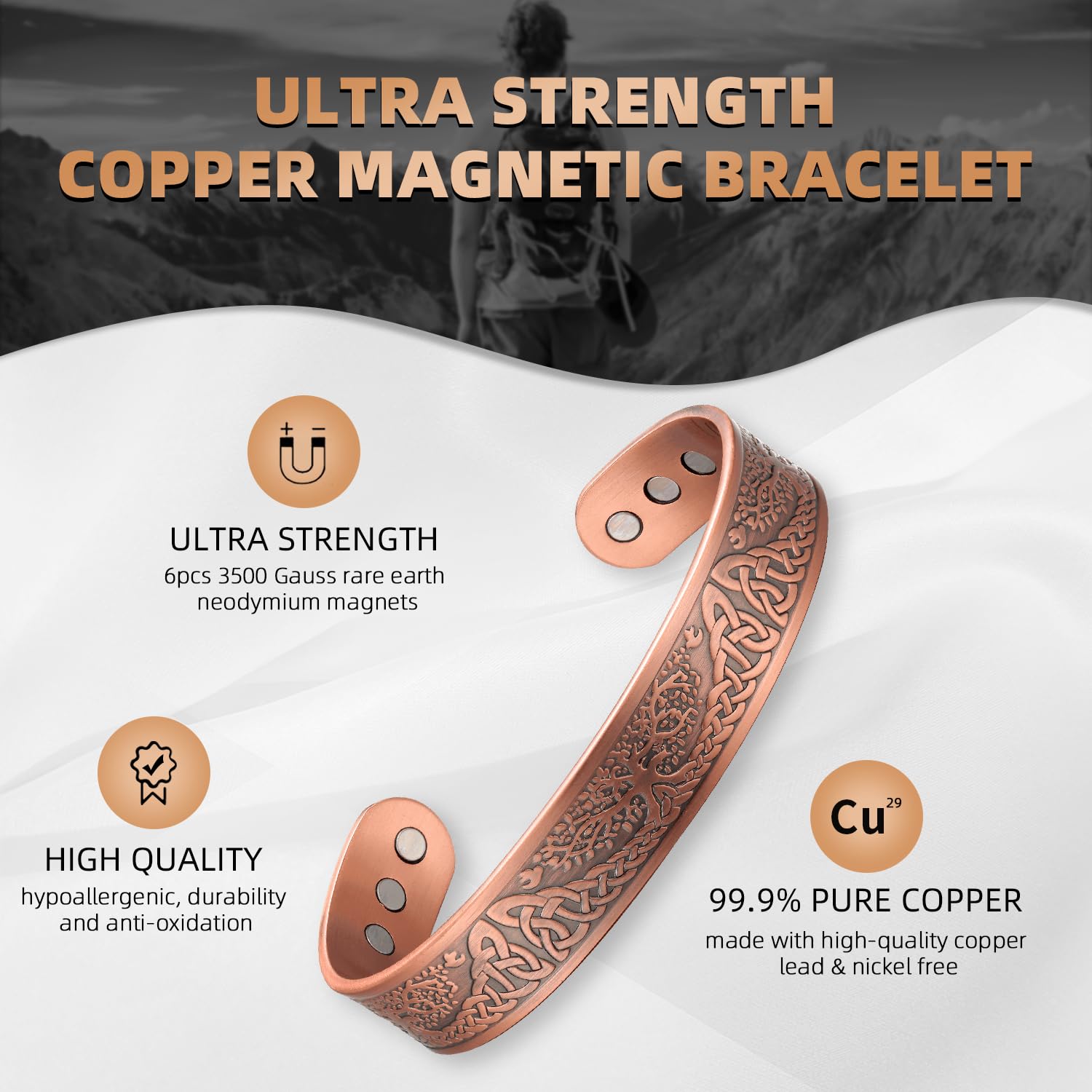 MagEnergy bracelet cuivre ajustable pour poignet, ajustement facile sans outil.