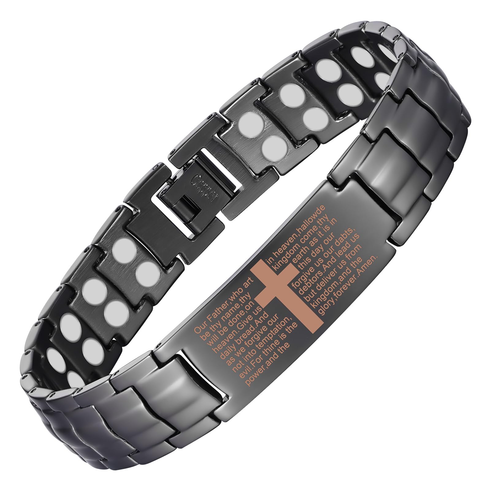 Bracelet MagEnergy cuivre croix, double rang, style masculin.