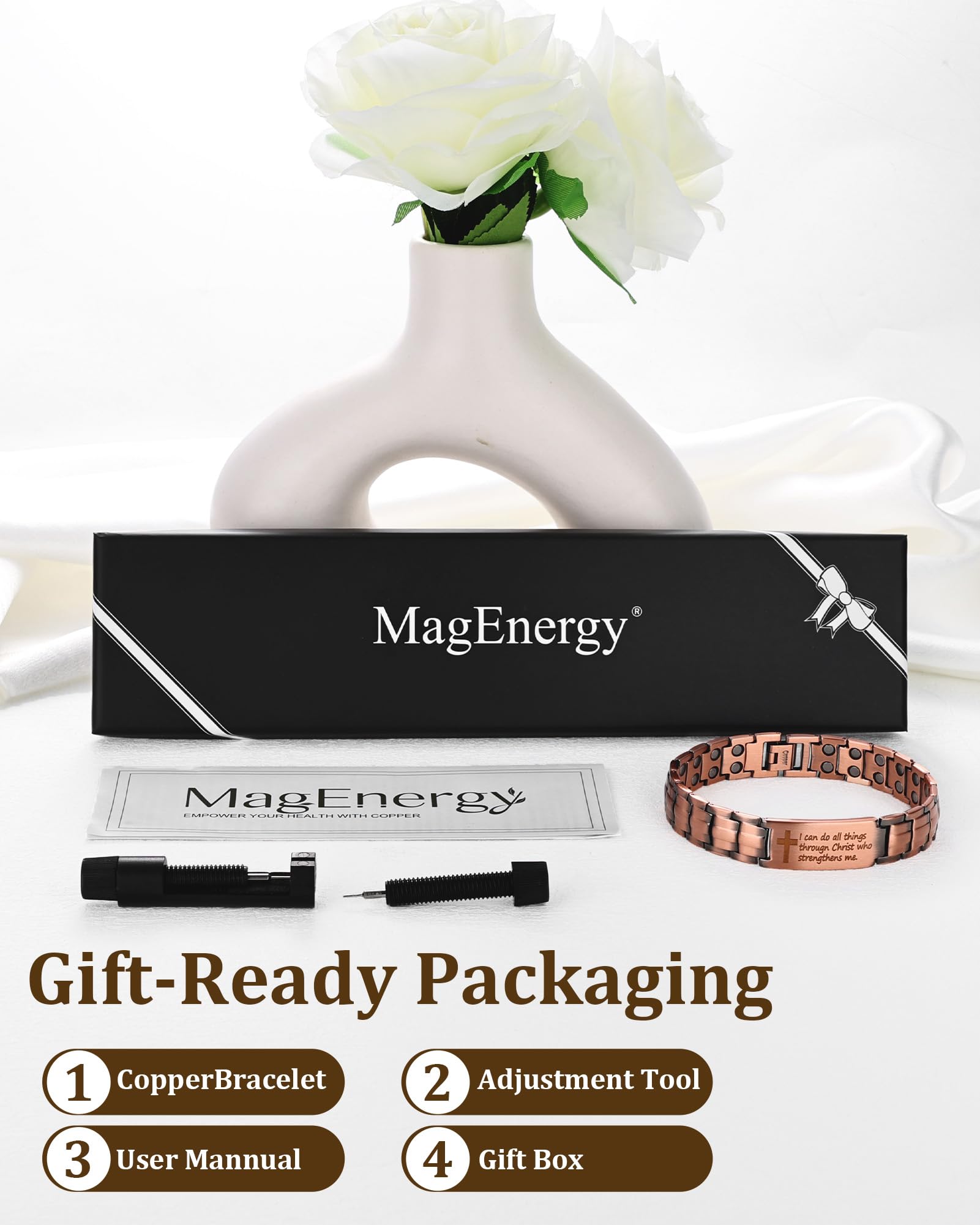 Bracelet MagEnergy cuivre porté quotidien: confort tout au long de la journée.