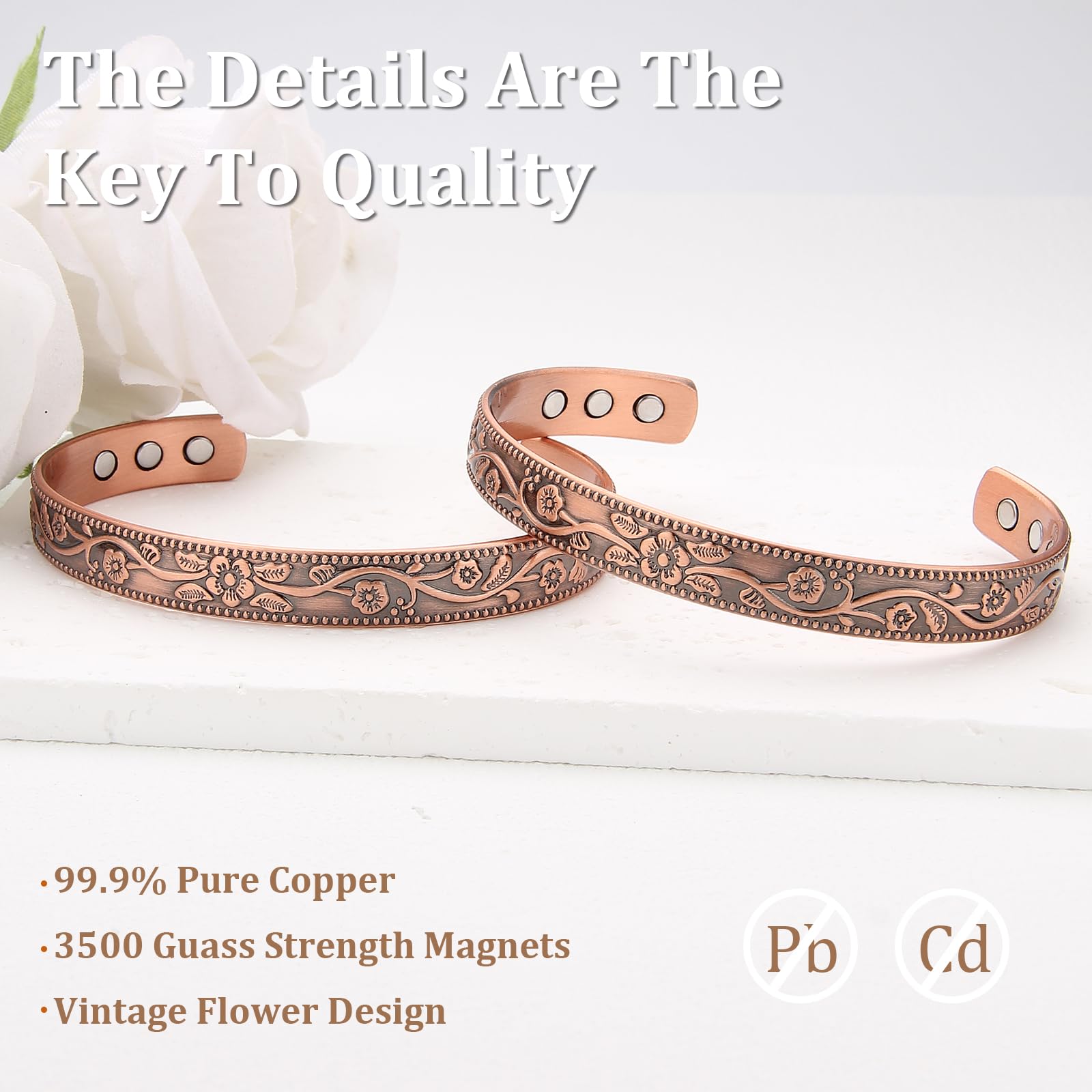 Texture du cuivre du bracelet MagEnergy, finition durable.