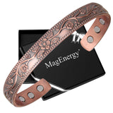 MagEnergy bracelet cuivre vintage fleur, look élégant au quotidien.