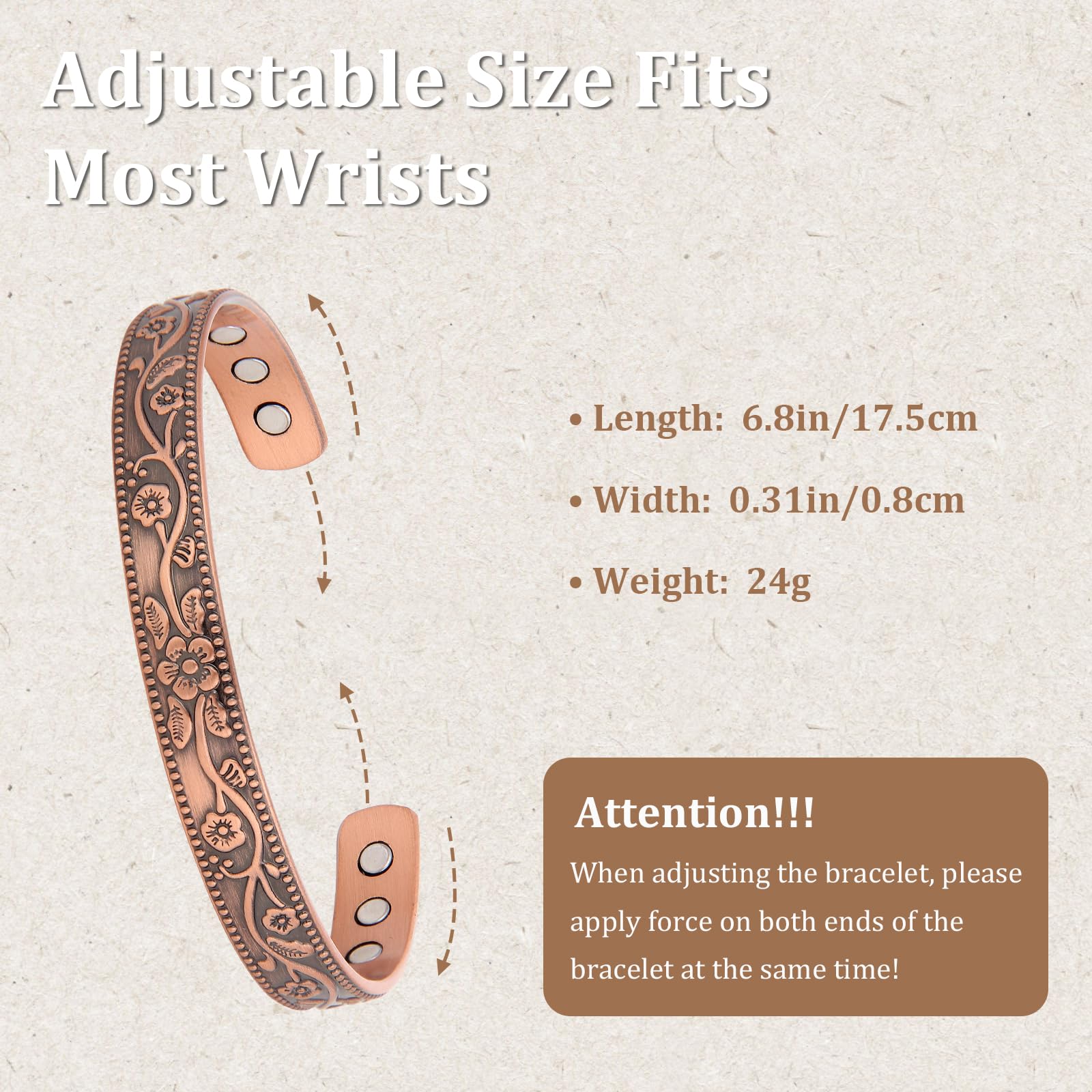 Ouverture ajustable du bracelet MagEnergy pour s'adapter à tout poignet.