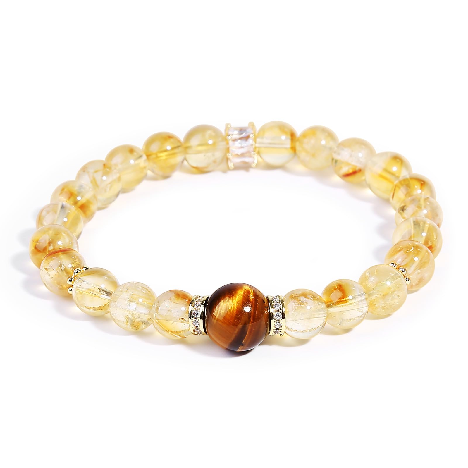 Bracelet élastique Magiriam 17 cm avec Citrine et Œil de Tigre, port confortable.