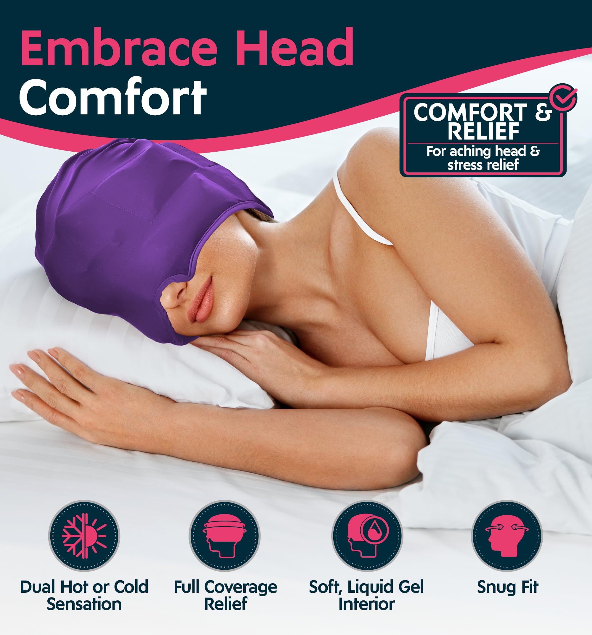 Magic Gel casque migraine complet couvrant tempes et visage, refroidissement durable