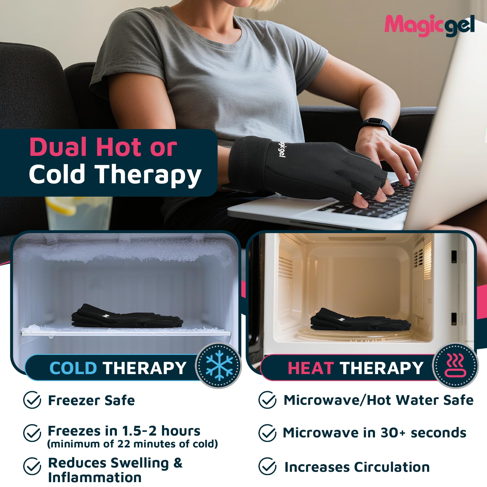 Magic Gel poignet-elastique-mains: ajustement flexible et confortable.