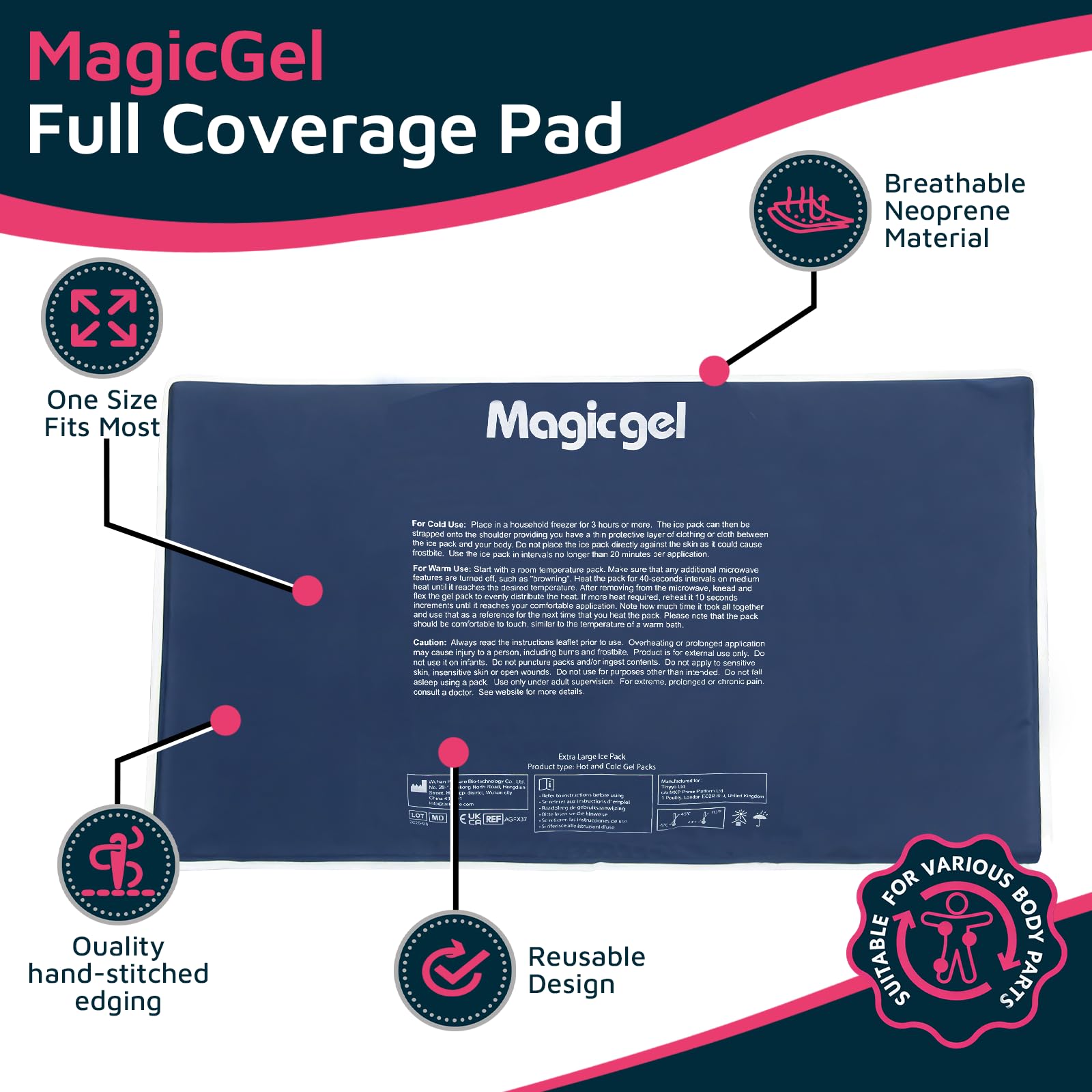 Magic Gel XL contour flexible entourant le corps pour une thérapie ciblée