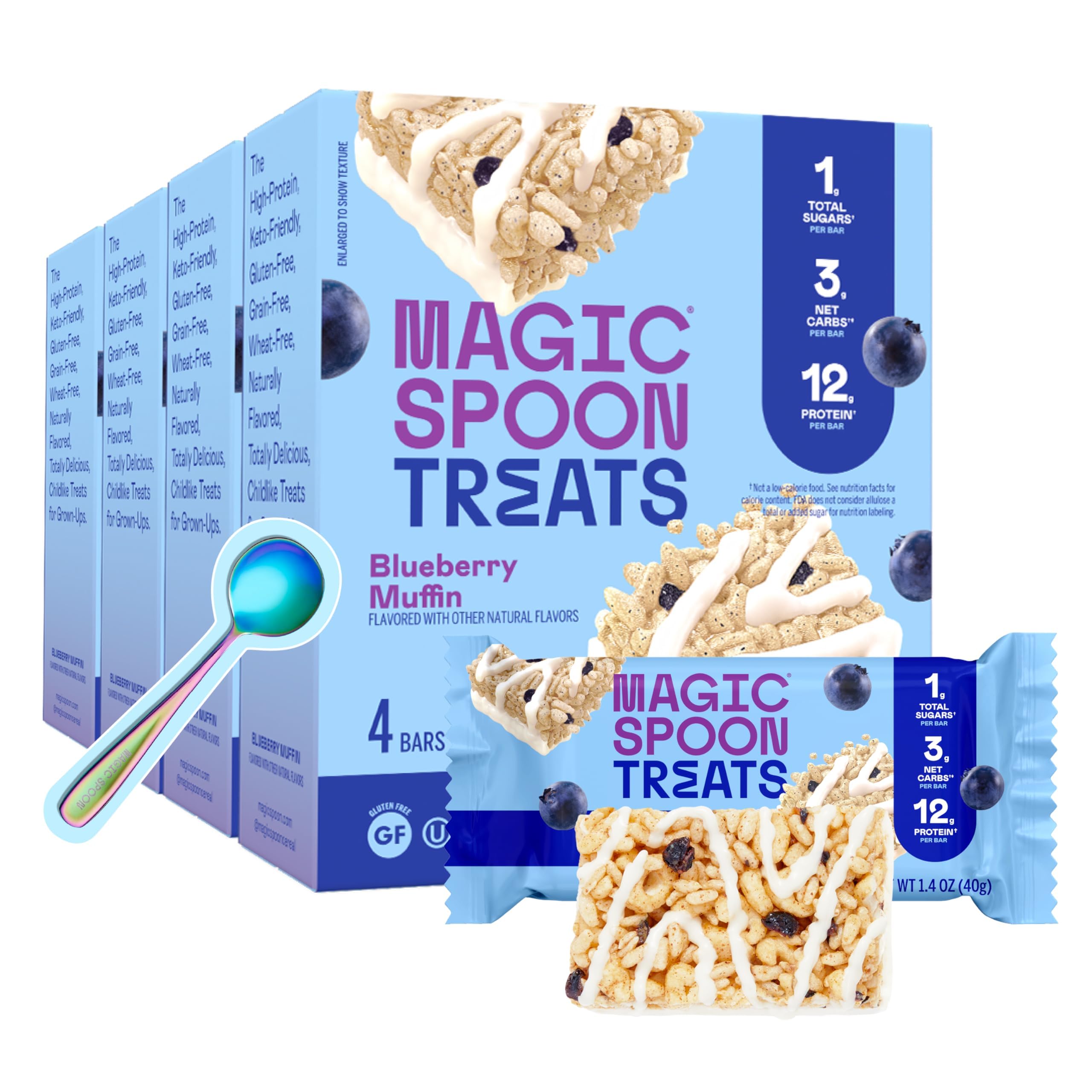 Magic Spoon barre protéinée muffin myrtille – emballage pratique à emporter.