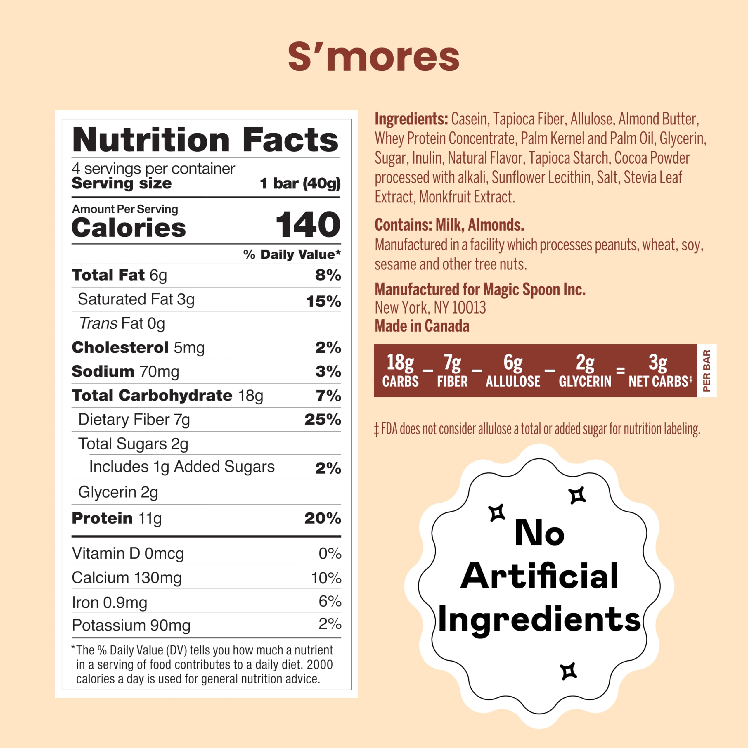Barre Magic Spoon Smores tenue en main, snack protéiné pratique.