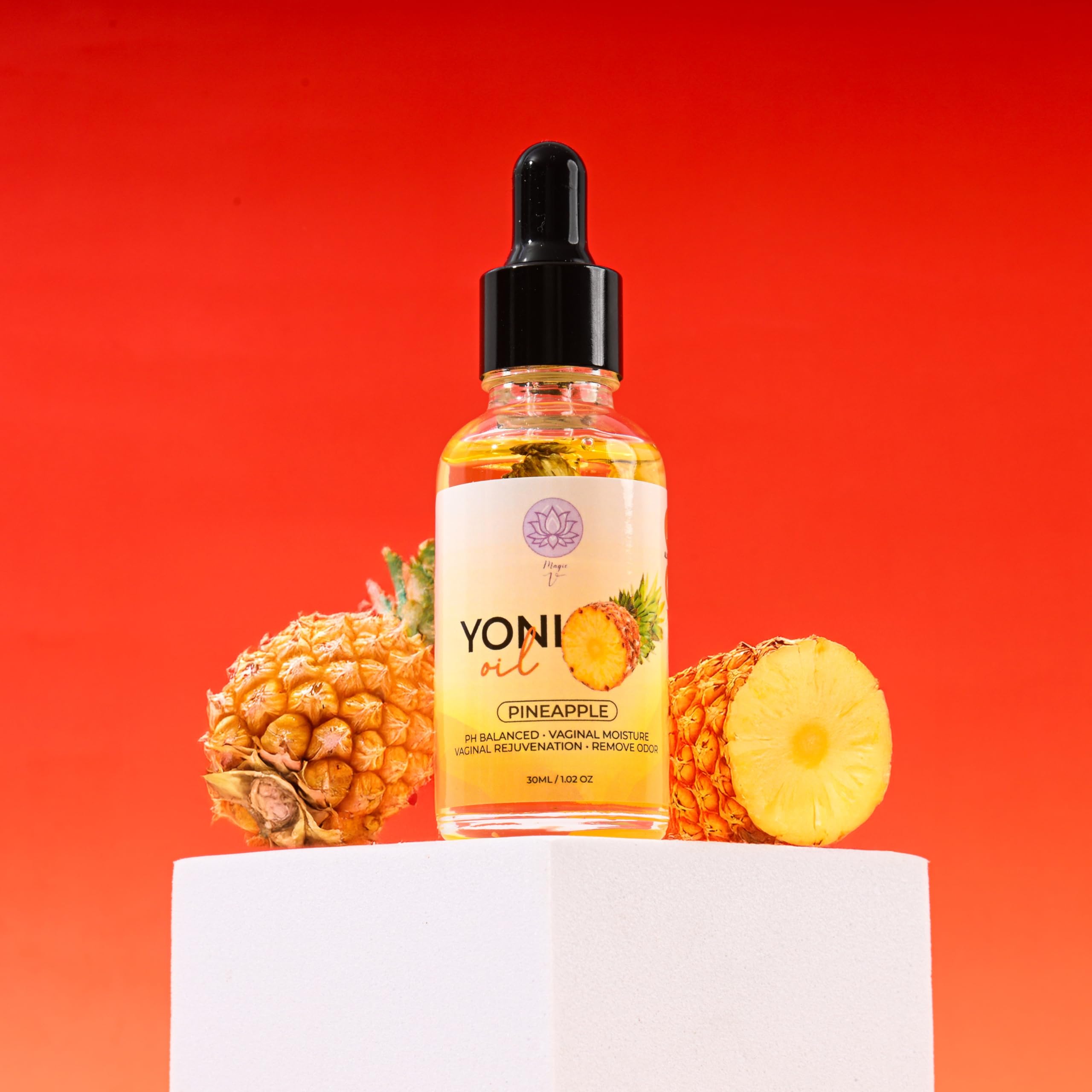 Application facile sur peau après la douche avec Magic V Steam Yoni huile.
