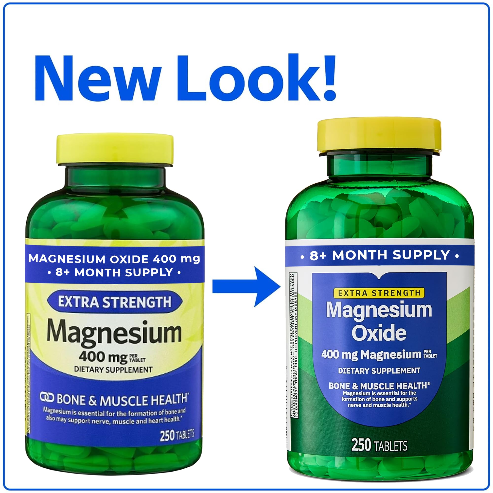 Comprimés magnésium oxyde 400 mg, prise quotidienne pour énergie et bien-être.