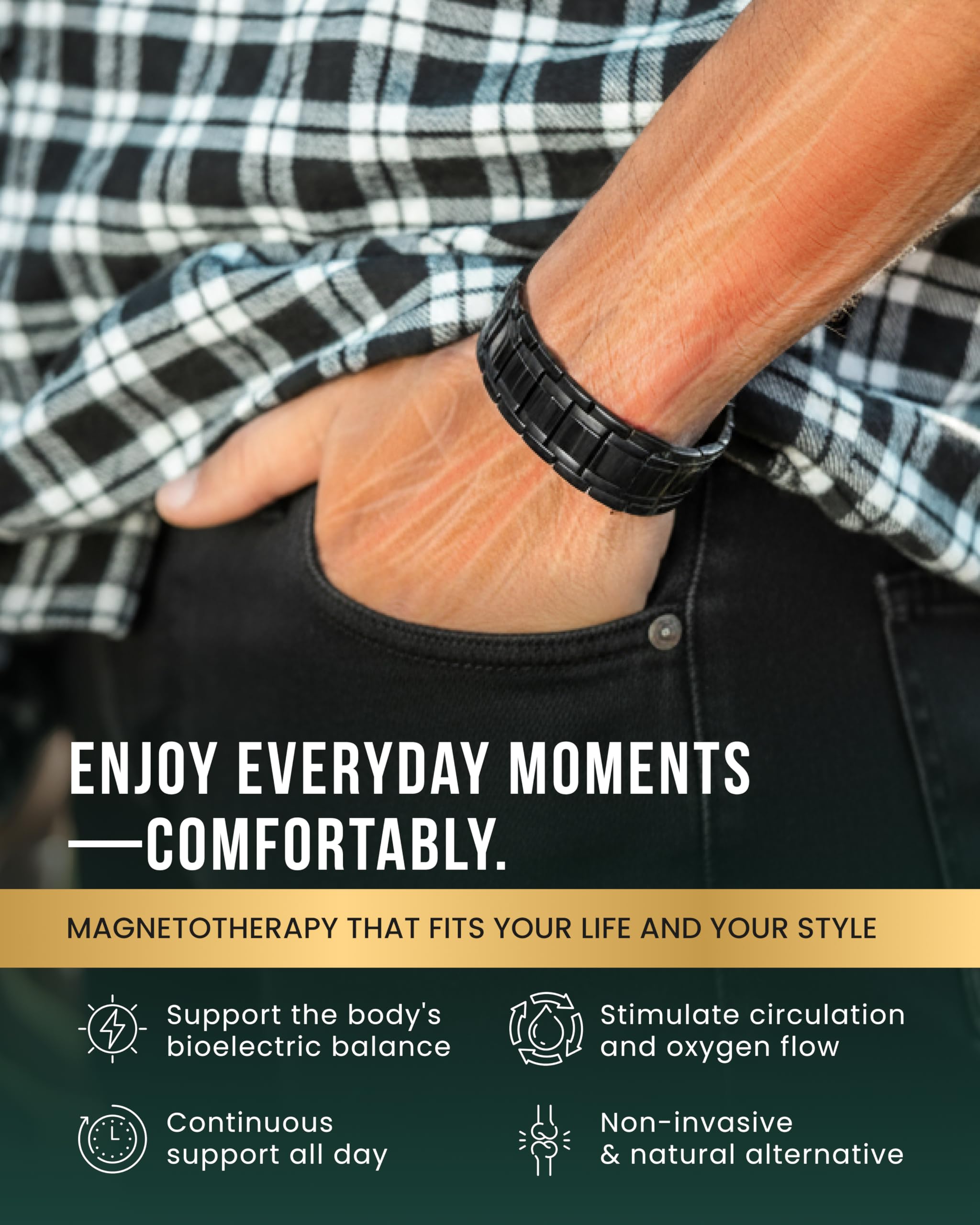 Bracelet MagnetRX – boucle rabattable en gros plan, mise en place rapide et sécurisée.
