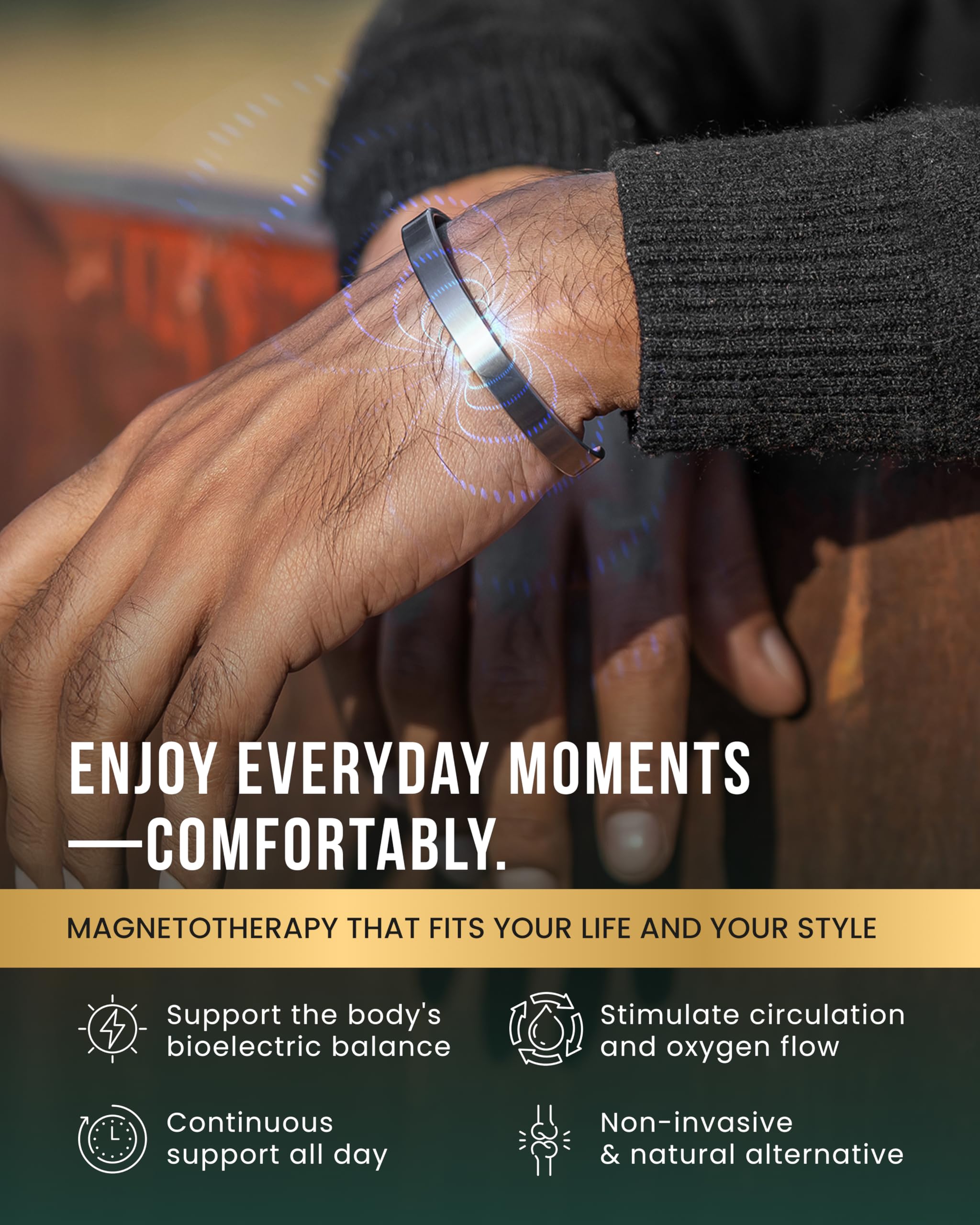 Bracelet MagnetRX en acier inoxydable 316L brillant, durable et résistant à l'eau.