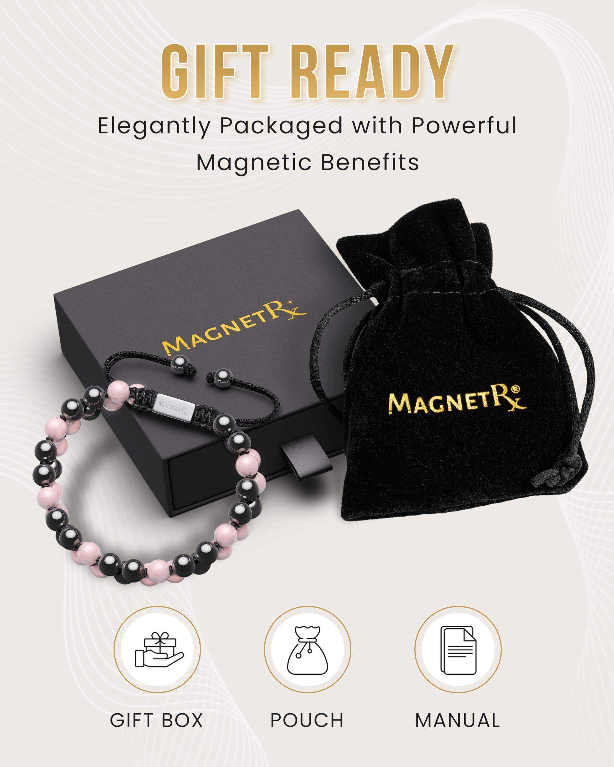 Bracelet MagnetRX ajustable, dimensions faciles à adapter à votre poignet.