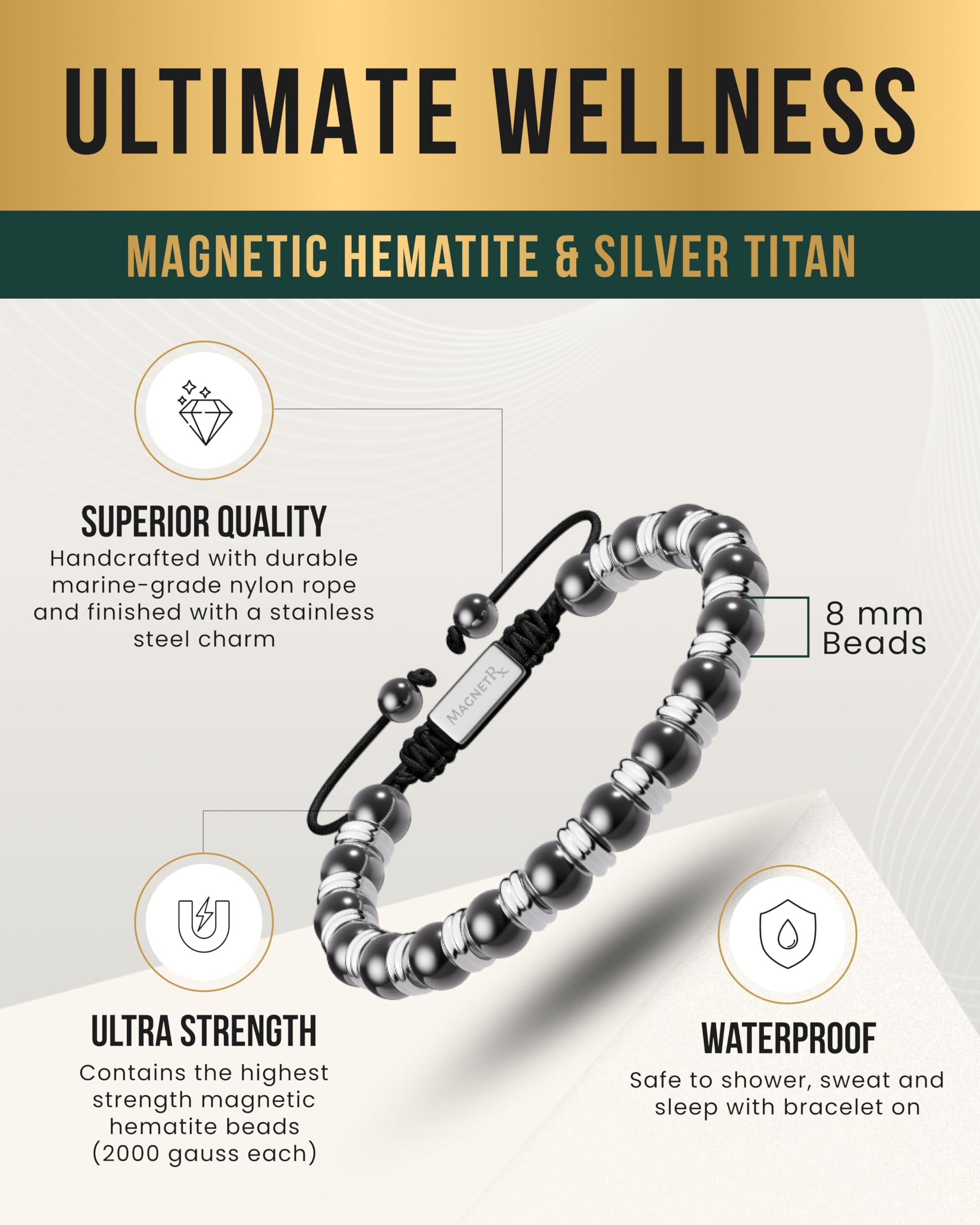Bracelet MagnetRX inox avec charme: look élégant et durable.