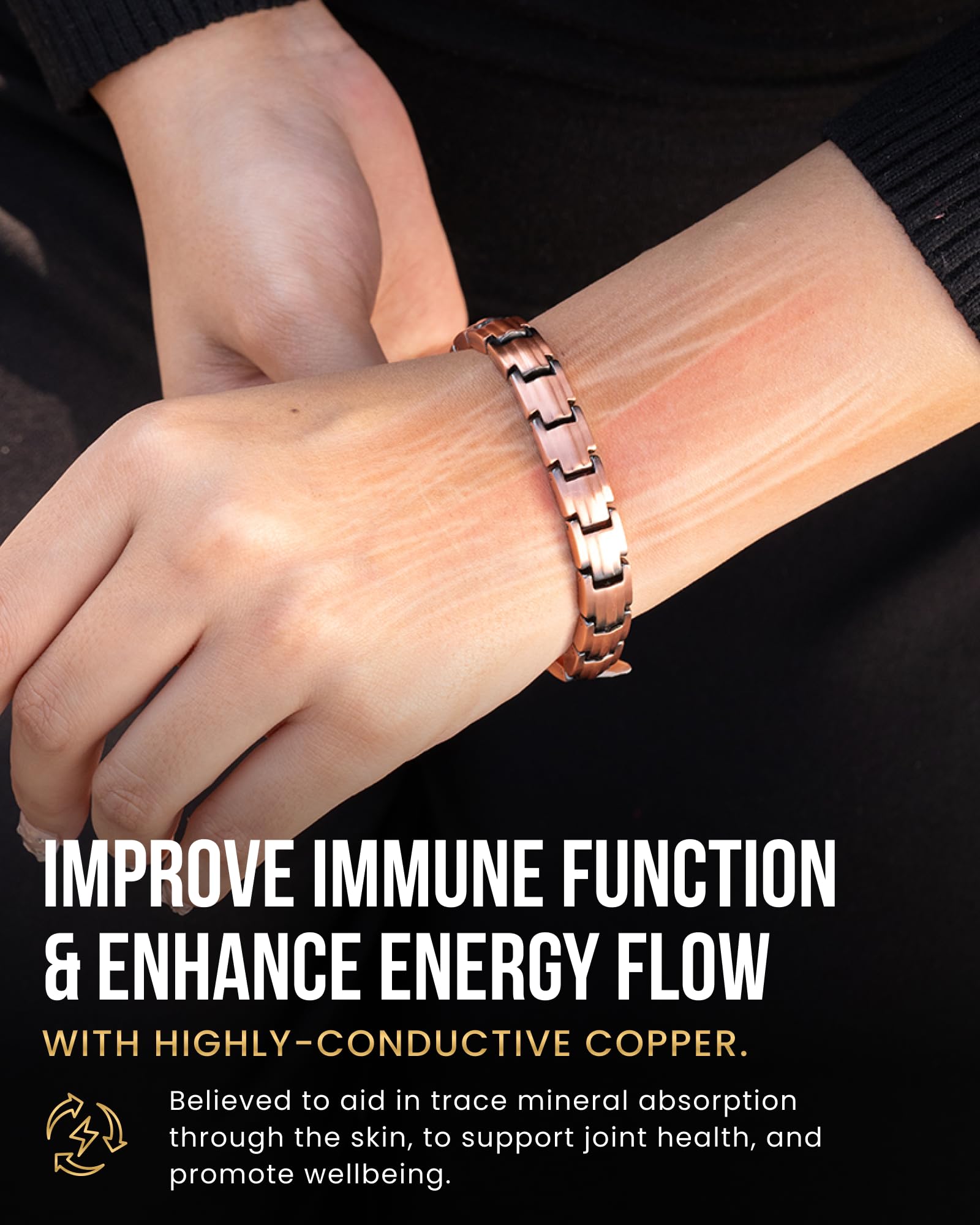 Détail du cuivre 99,9% du bracelet MagnetRX EllipseMAX pour une allure naturelle