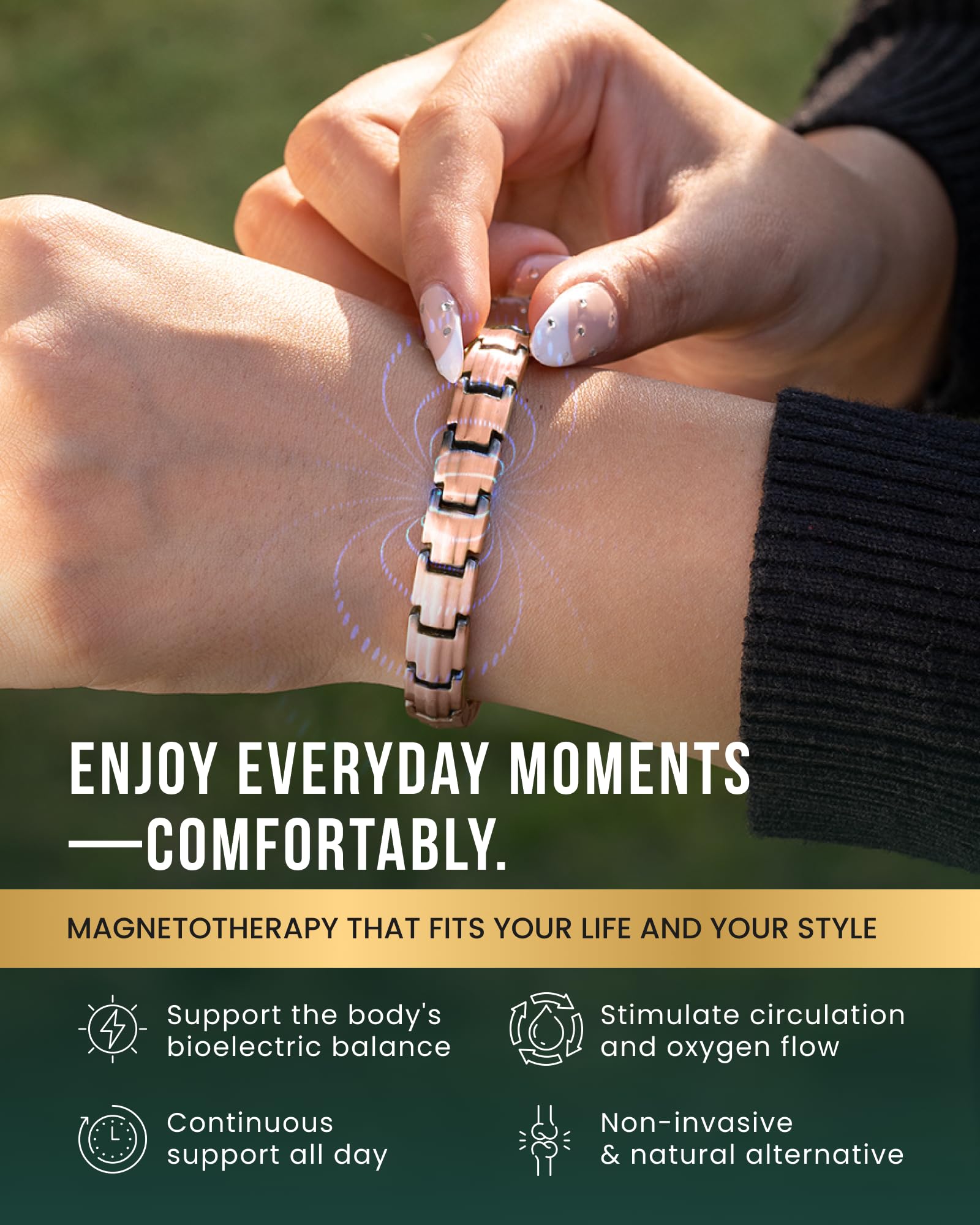 Fermeture en inox du bracelet MagnetRX, assurant sécurité et style au quotidien