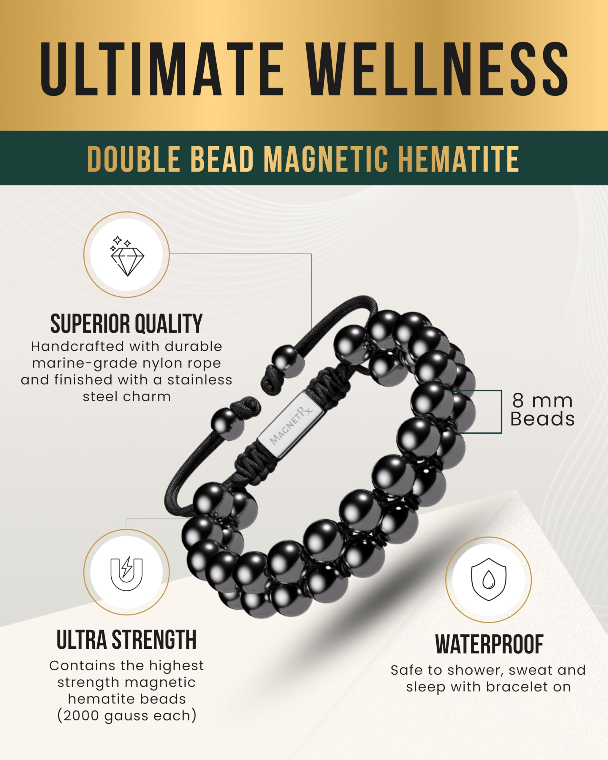 Coffret cadeau MagnetRX avec bracelet hématite, prêt à offrir.