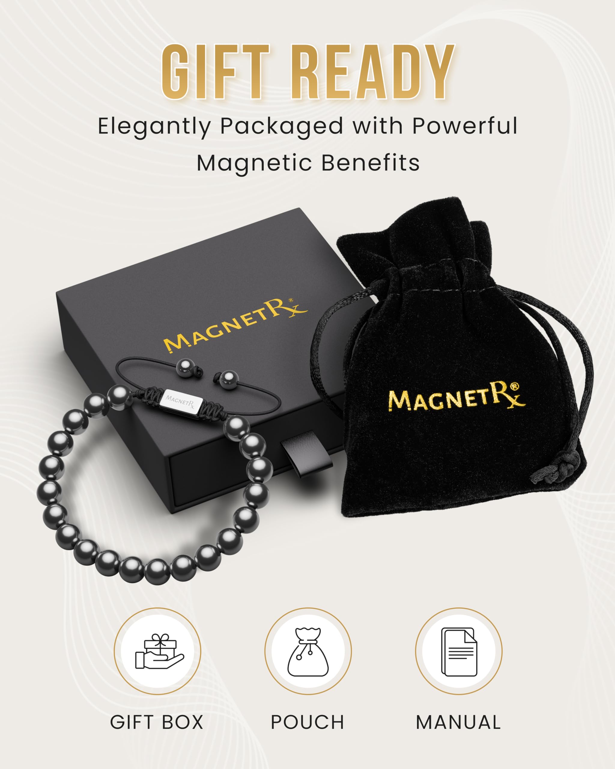 Porté sur le poignet, le bracelet MagnetRX complète un look moderne.