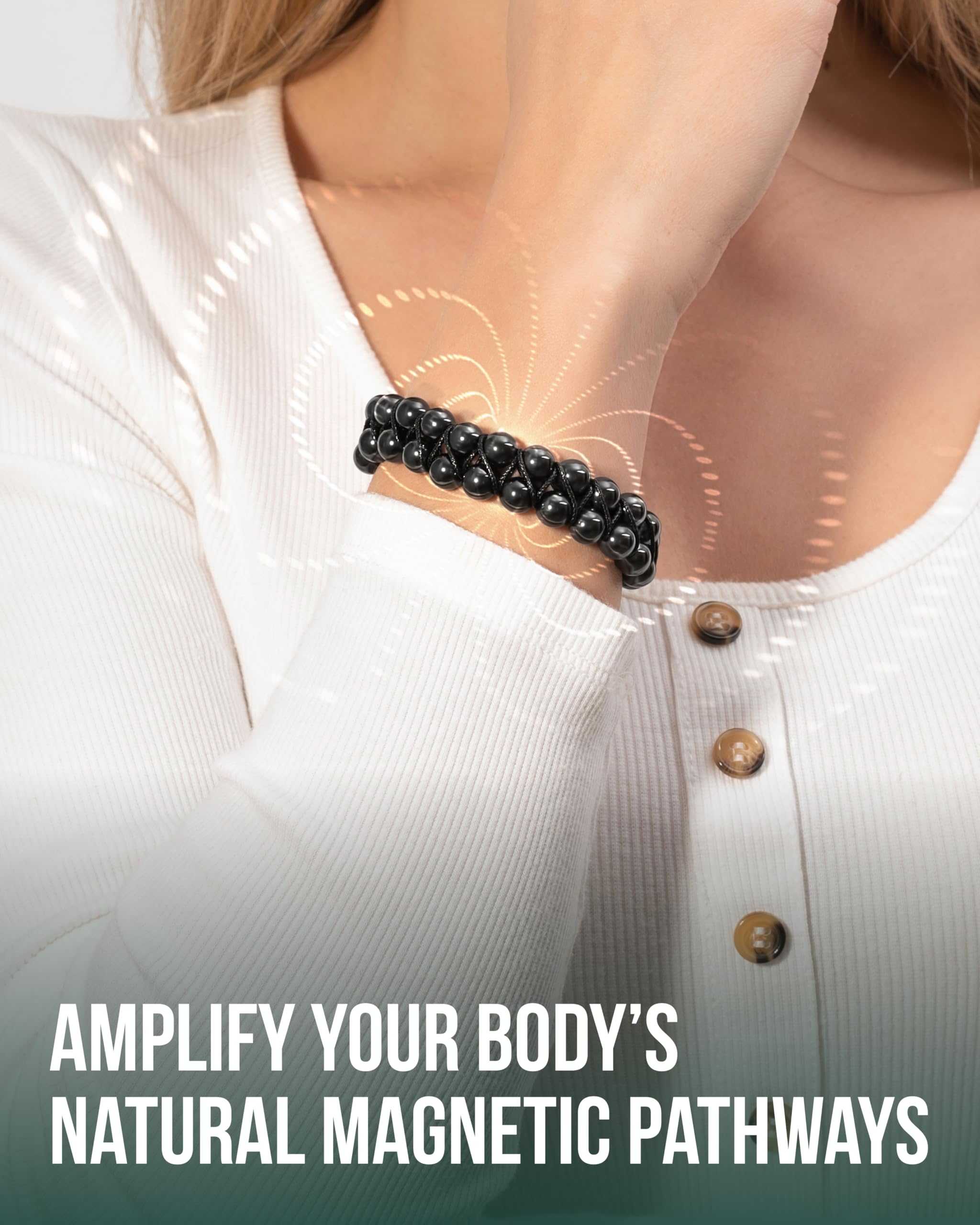 Bracelet hématite MagnetRX double puissance, perles 8 mm pour style masculin et féminin.