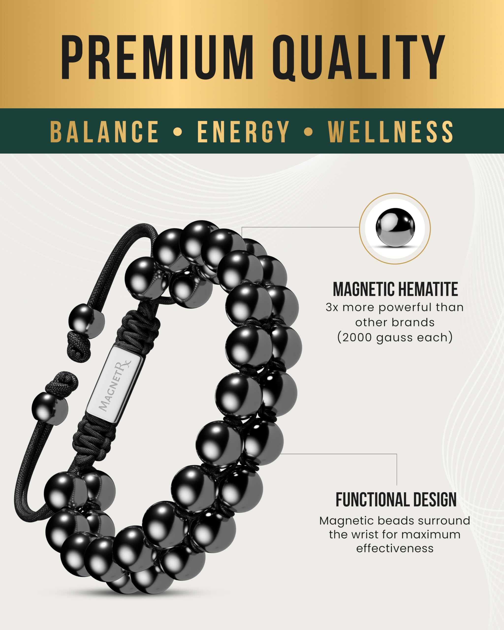 Port quotidien: bracelet hématite MagnetRX pour un style discret et apaisé.