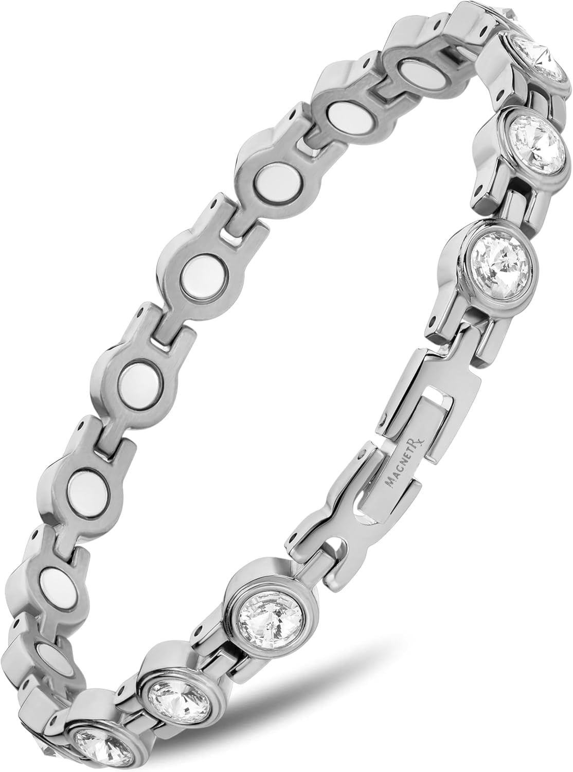 MagnetRX bracelet magnétique féminin avec cristaux transparents, allure élégante et raffinée.