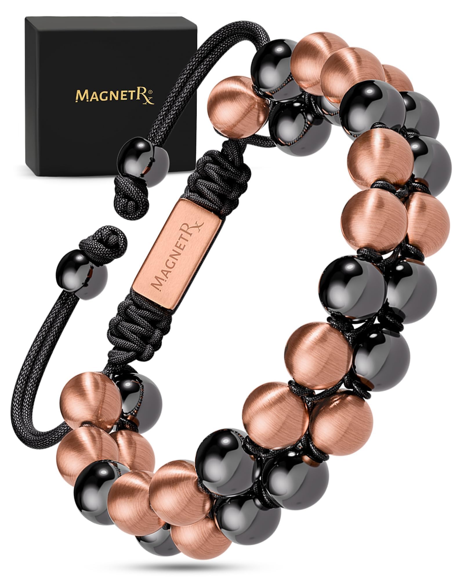 MagnetRX bracelet magnétique hematite-cuivre 8mm, alliance de force et d'élégance.