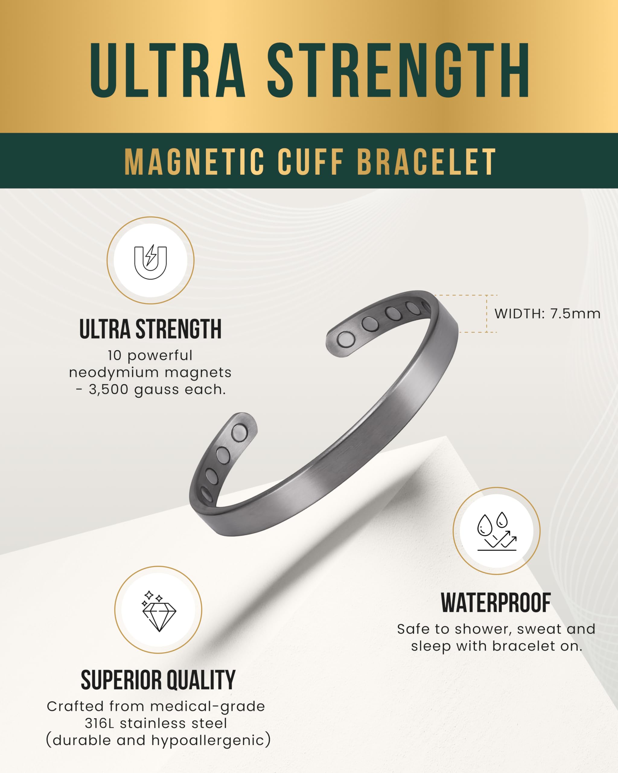 Bracelet MagnetRX réglable pour un ajustement parfait et confort tout au long de la journée.