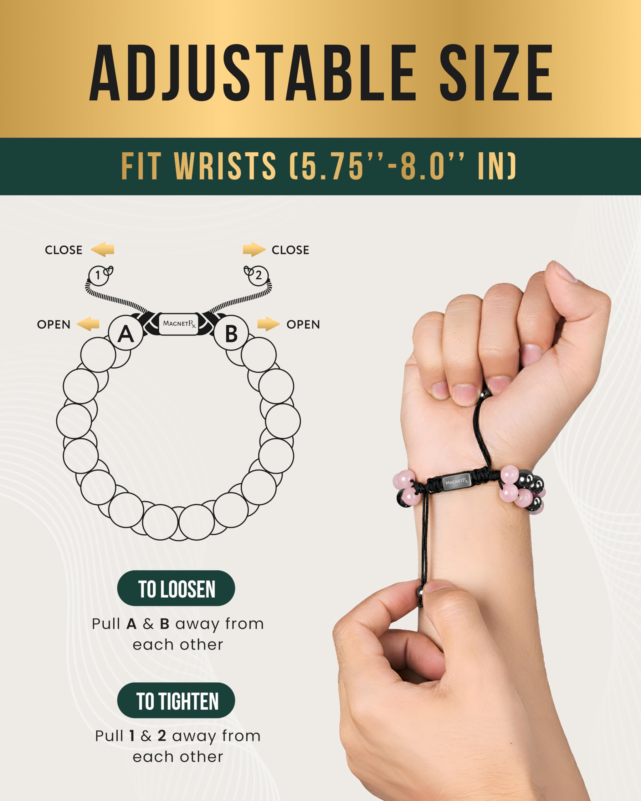 Bracelet MagnetRX résistant à l'eau et hypoallergénique pour port sans souci.