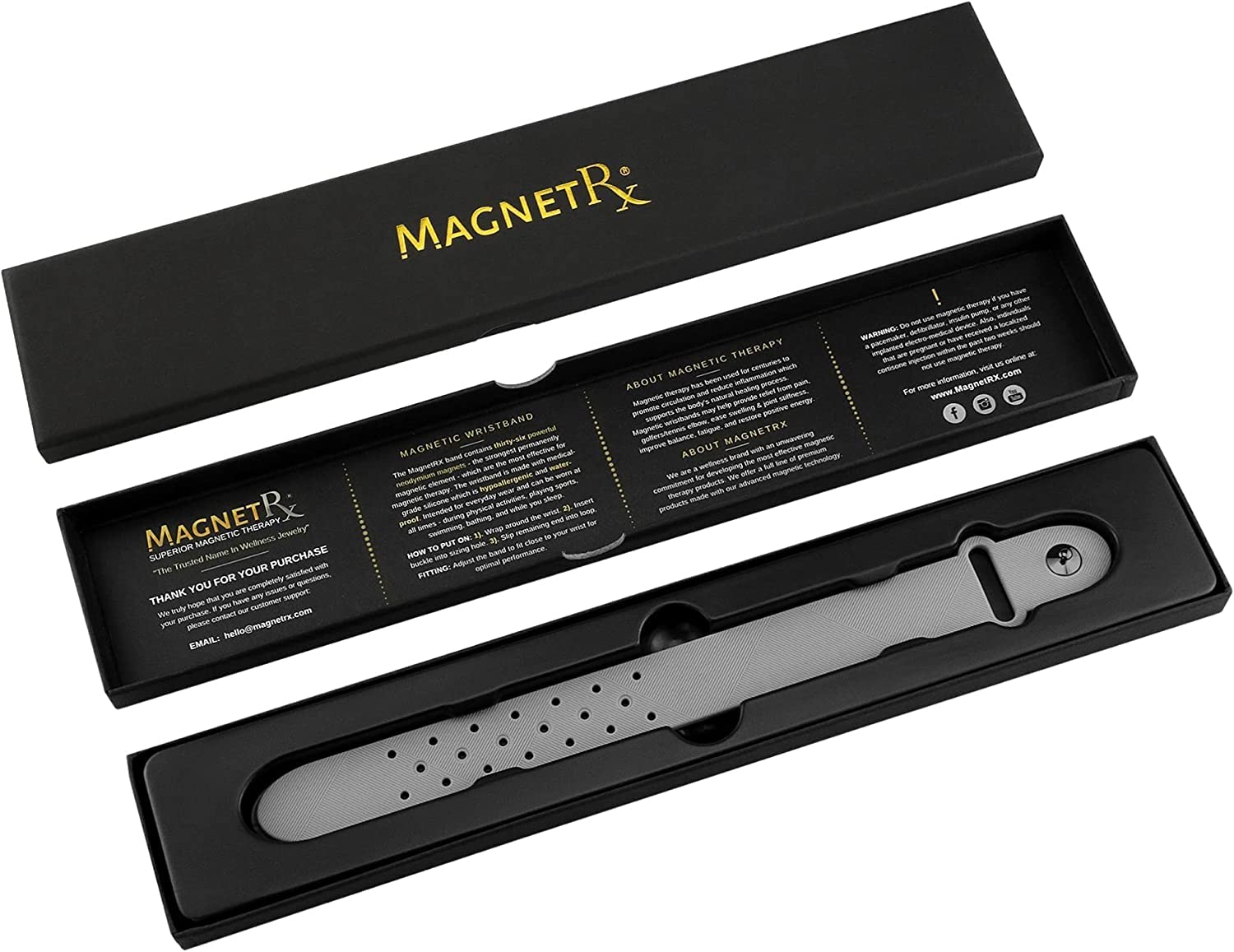 MagnetRX bracelet sport cadeau élégant gris XL, emballage soigné.