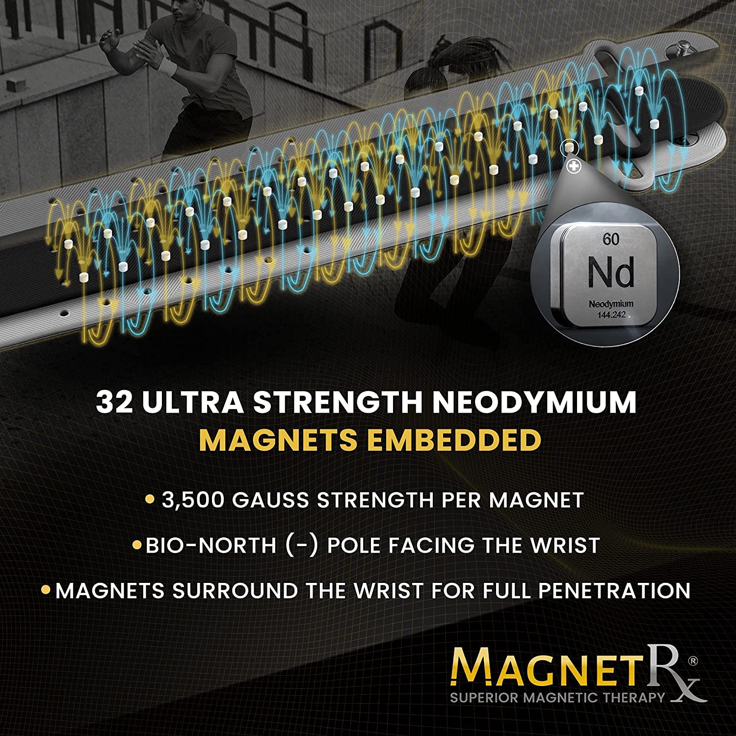 MagnetRX bracelet sport cadeau luxe gris XL, idéal pour sportifs et cadeaux.